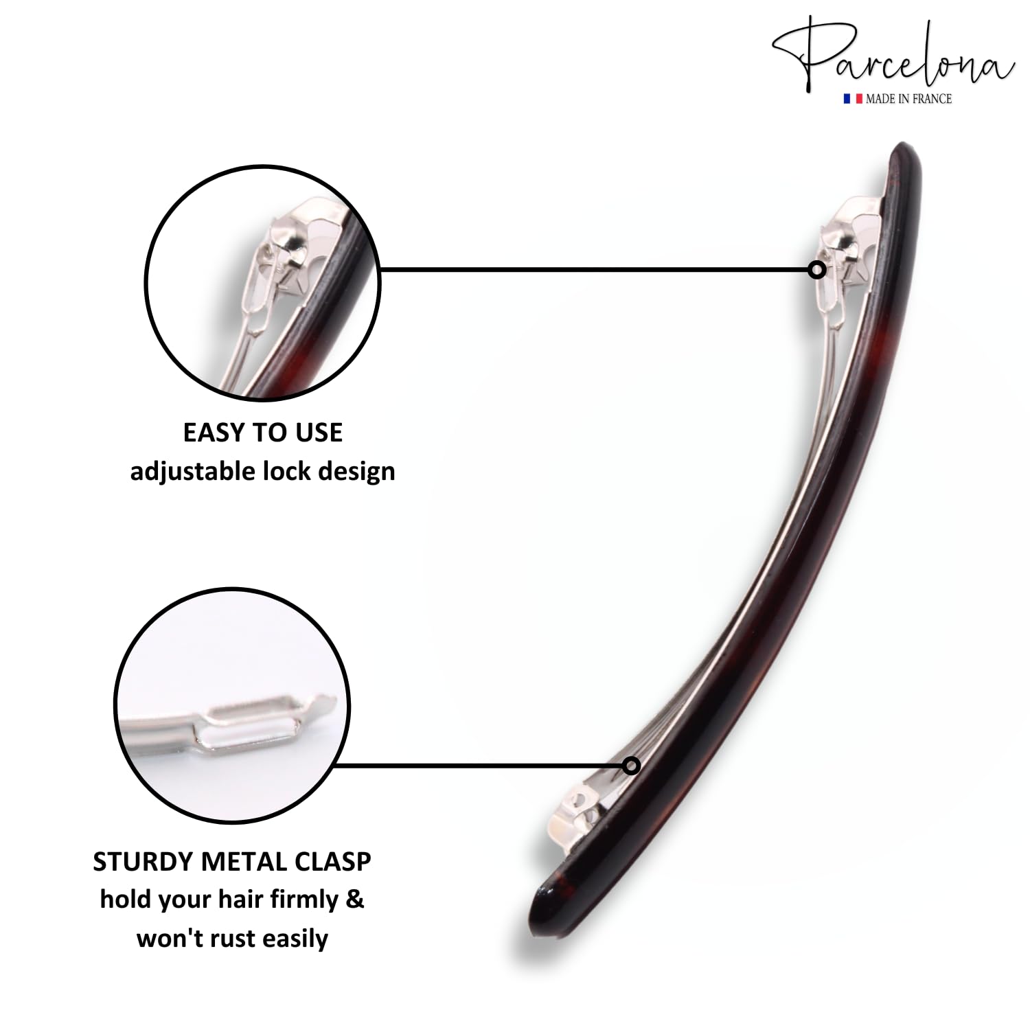 Parcelona French Skinny Rounded Large Cellulose Hair Barrettes for Women(2 Pcs)