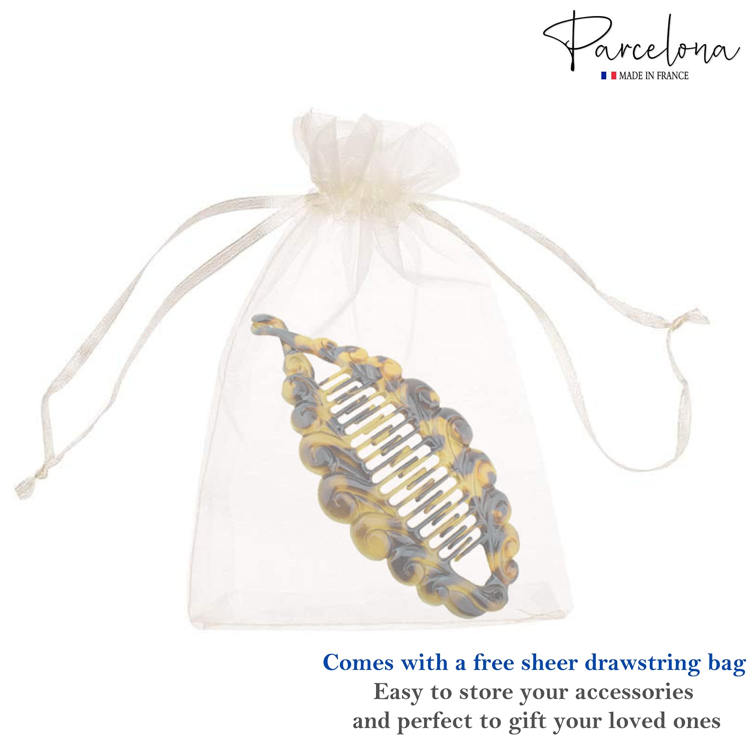 Parcelona French Swirl Fish Large 6" Cellulose Banana Hair Clip for Women