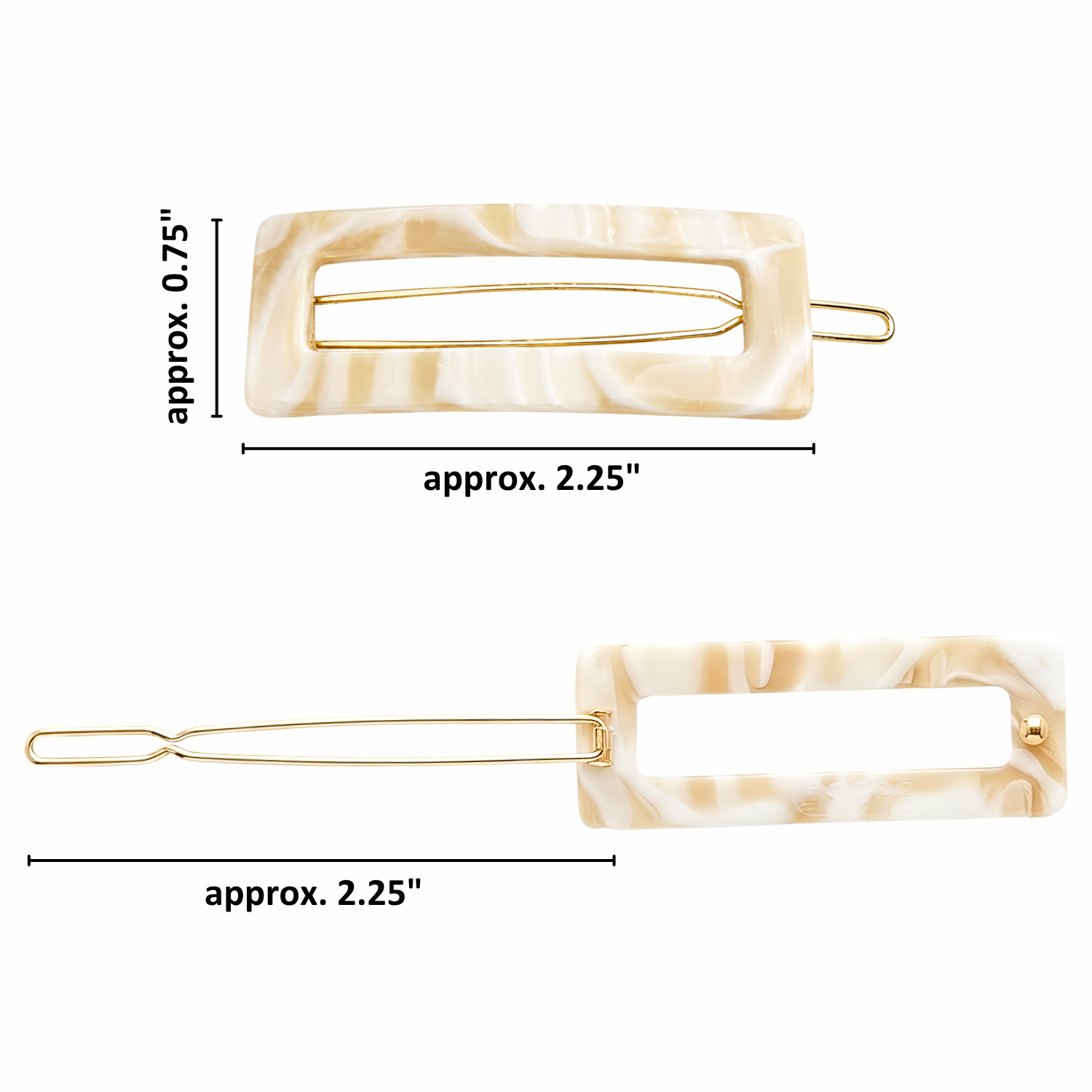 French Amie Small 2.25 Inch Open Window Rectangle Hair Barrette Clip Set of 2