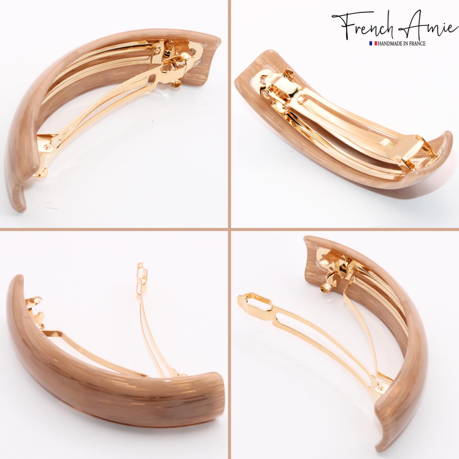 French Amie Curved Oblong Large Cellulose Handmade Hair Barrette for Women
