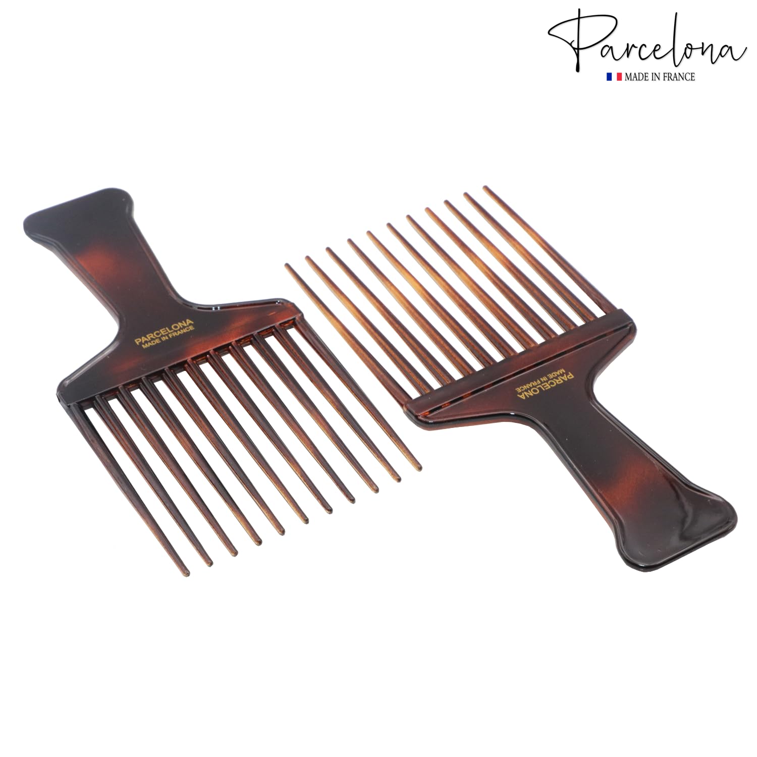 Parcelona French Afro Wide Shell Large Celluloid Hair Combs for Wet Hair(2 Pcs)