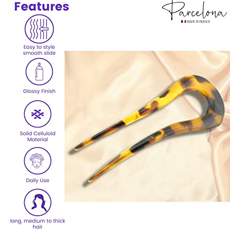 Parcelona French Curved U Large Cellulose Chignon Wavy Hair Stick for Women