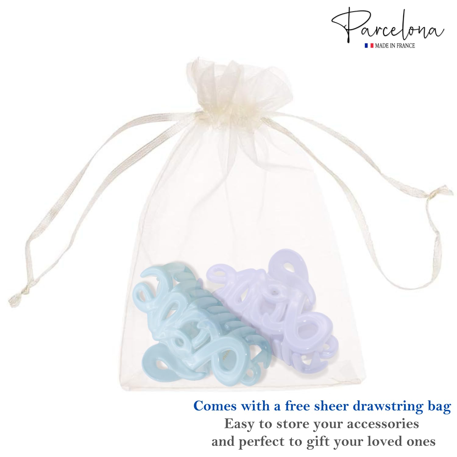 Parcelona French Love Small 2" Cellulose Acetate Hair Claws for Women and Girls