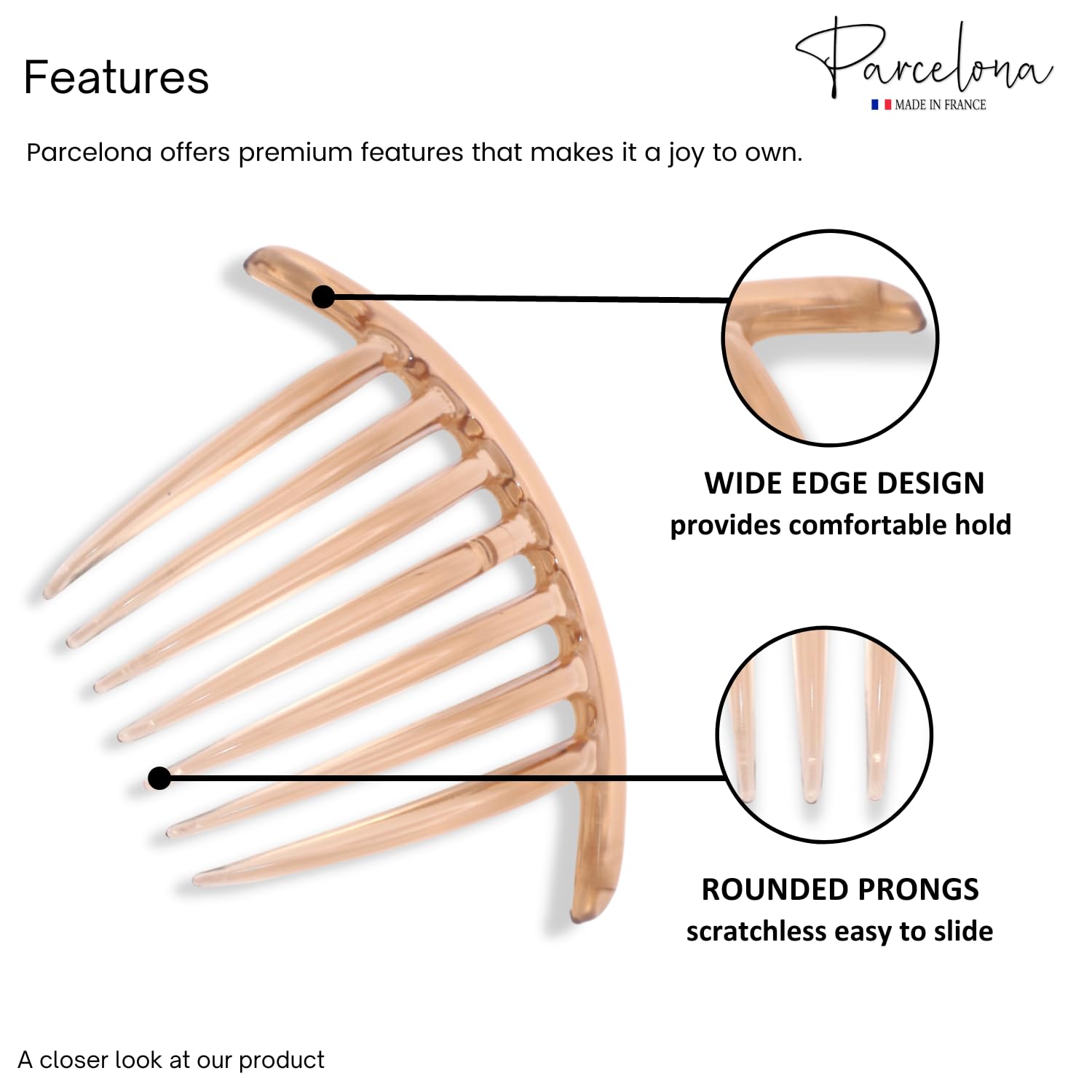 Parcelona French Twist 7 Teeth Large Cellulose Side Hair Combs for Women(2 Pcs)
