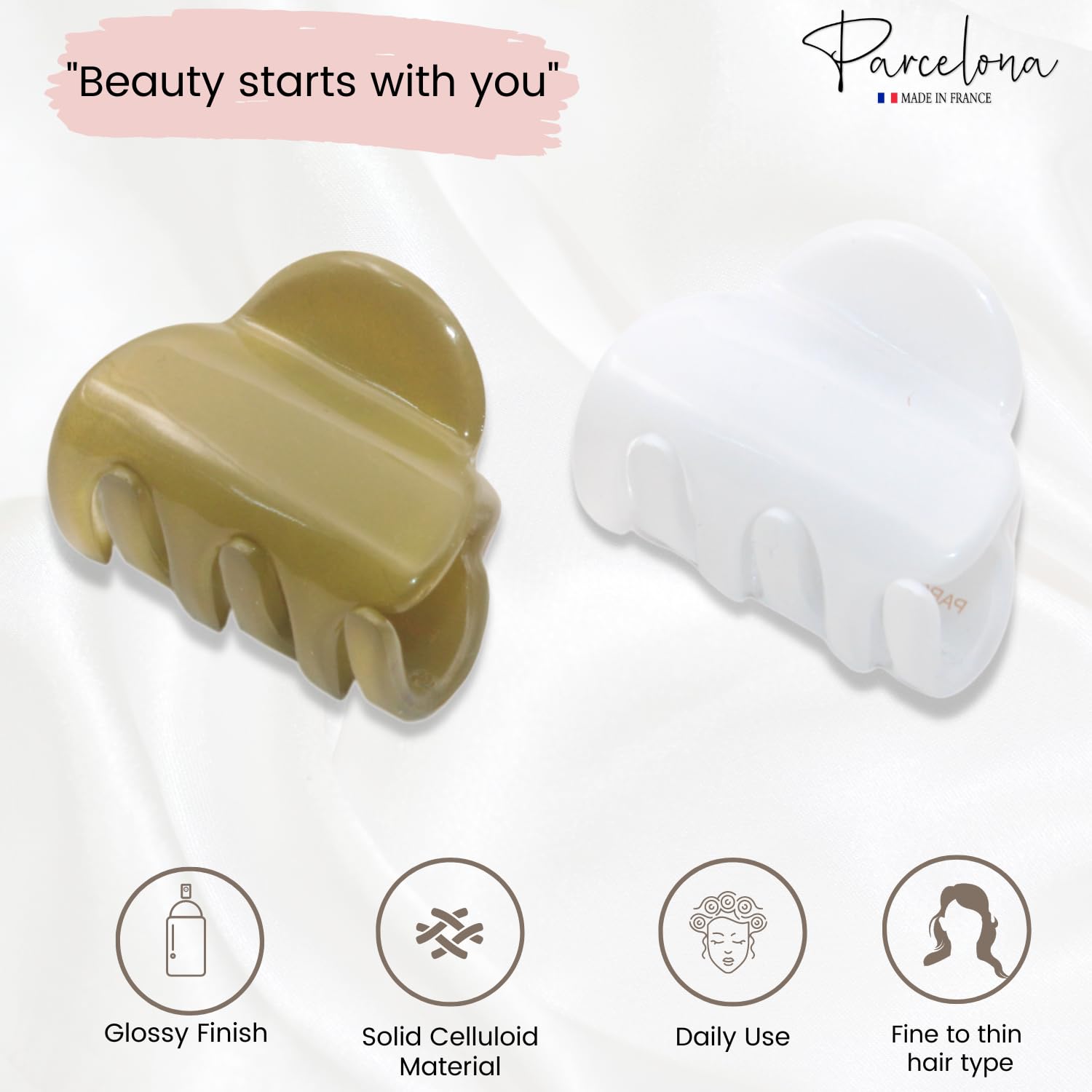 Parcelona French Chic Duo Small 1 1/4" Cellulose Hair Claw for Women and Girls