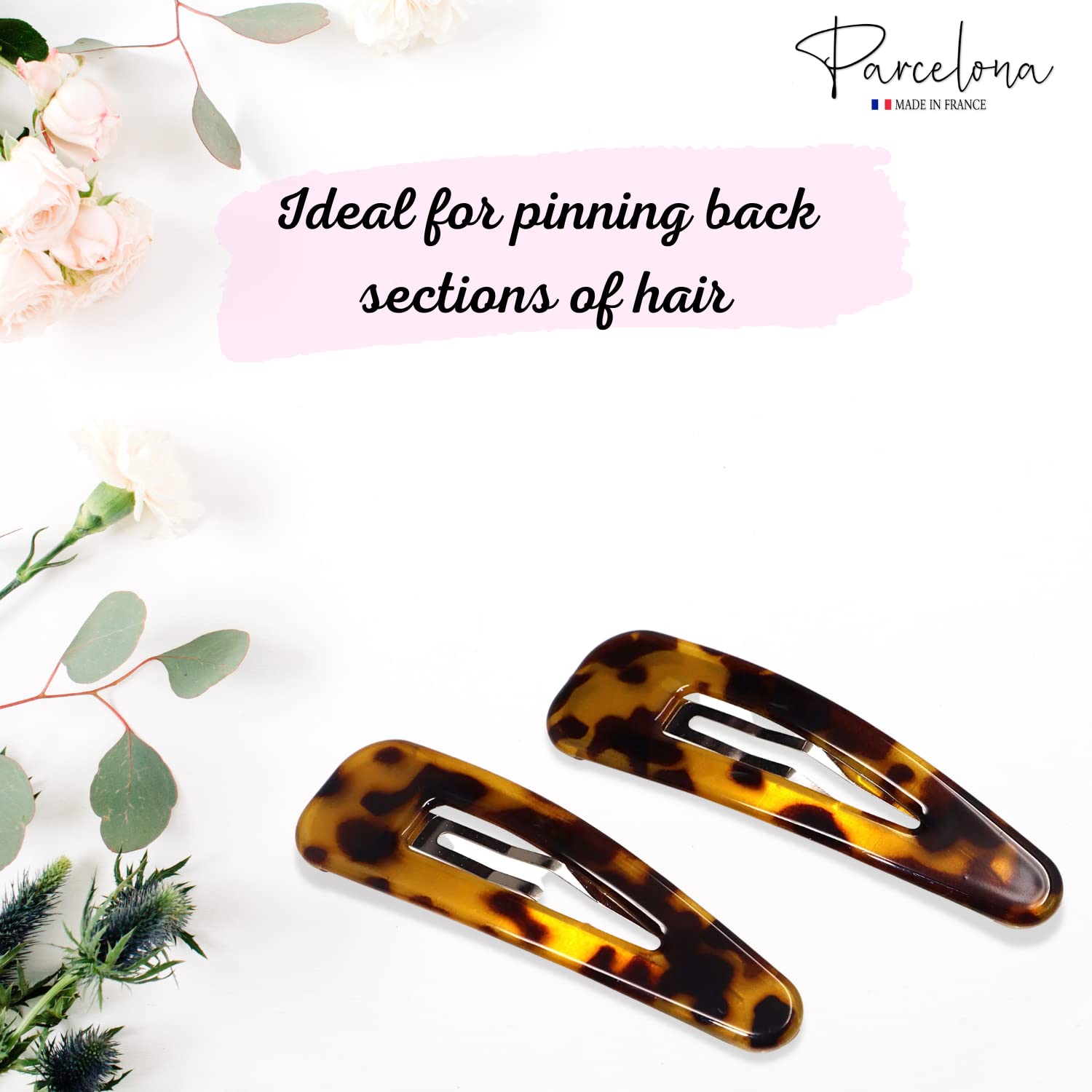 Parcelona French Clic Clac Extra Large Cellulose Snap Hair Pins for Women(2 Pcs)