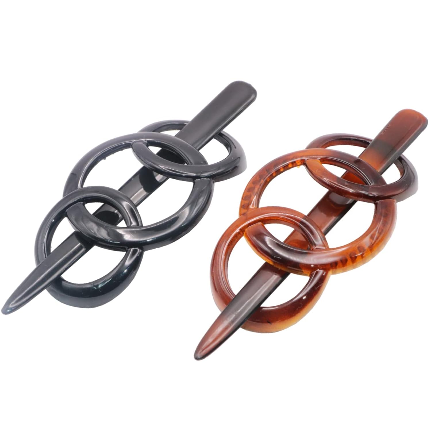 Parcelona French Triple Ringed Cellulose Barrettes with Stick for Women(2 Pcs)