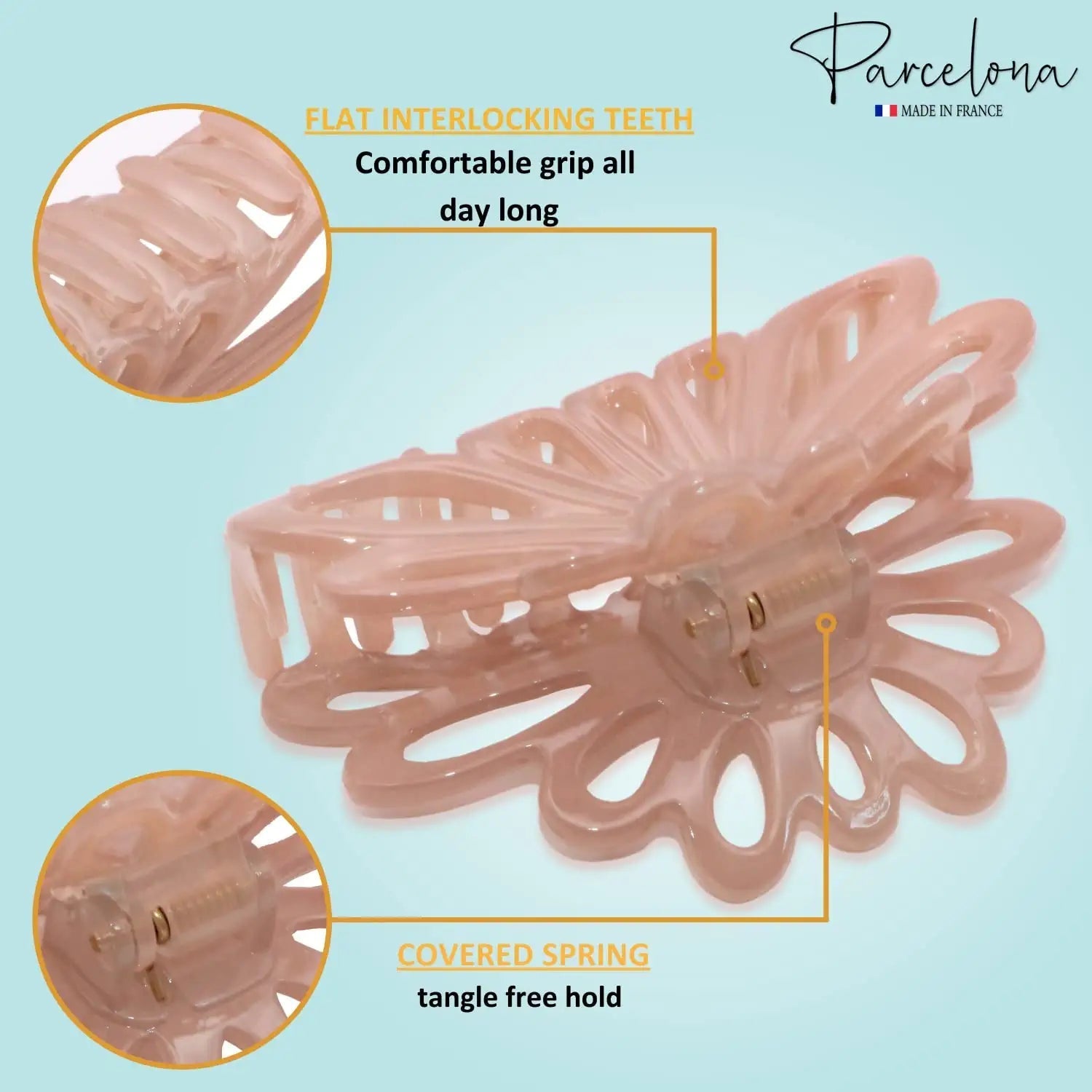 Parcelona French Plume Medium 3" Cellulose Acetate Hair Claw for Women and Girls
