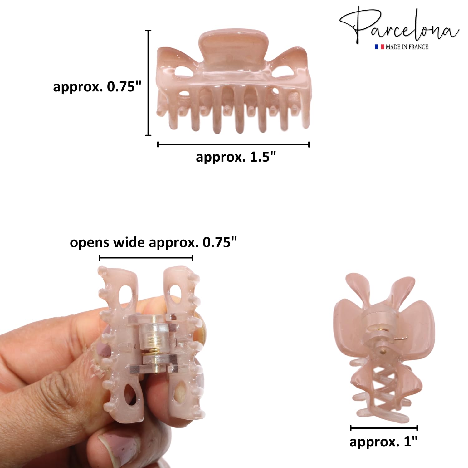 Parcelona French Classic 1.5" Small Celluloid Set of 3 Hair Claws for Women