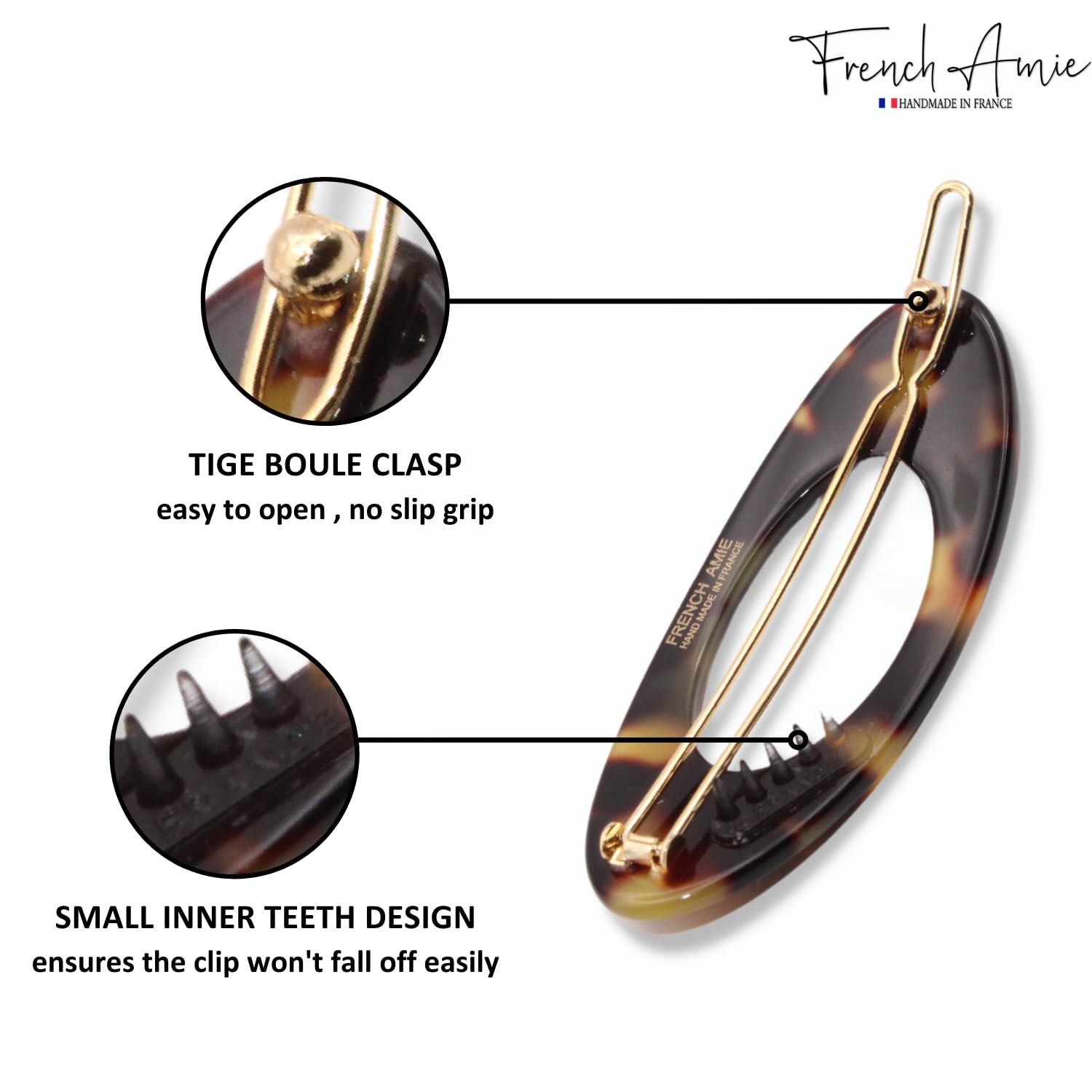 French Amie Oval Small 2 1/4” Cellulose Hair Barrette for Women