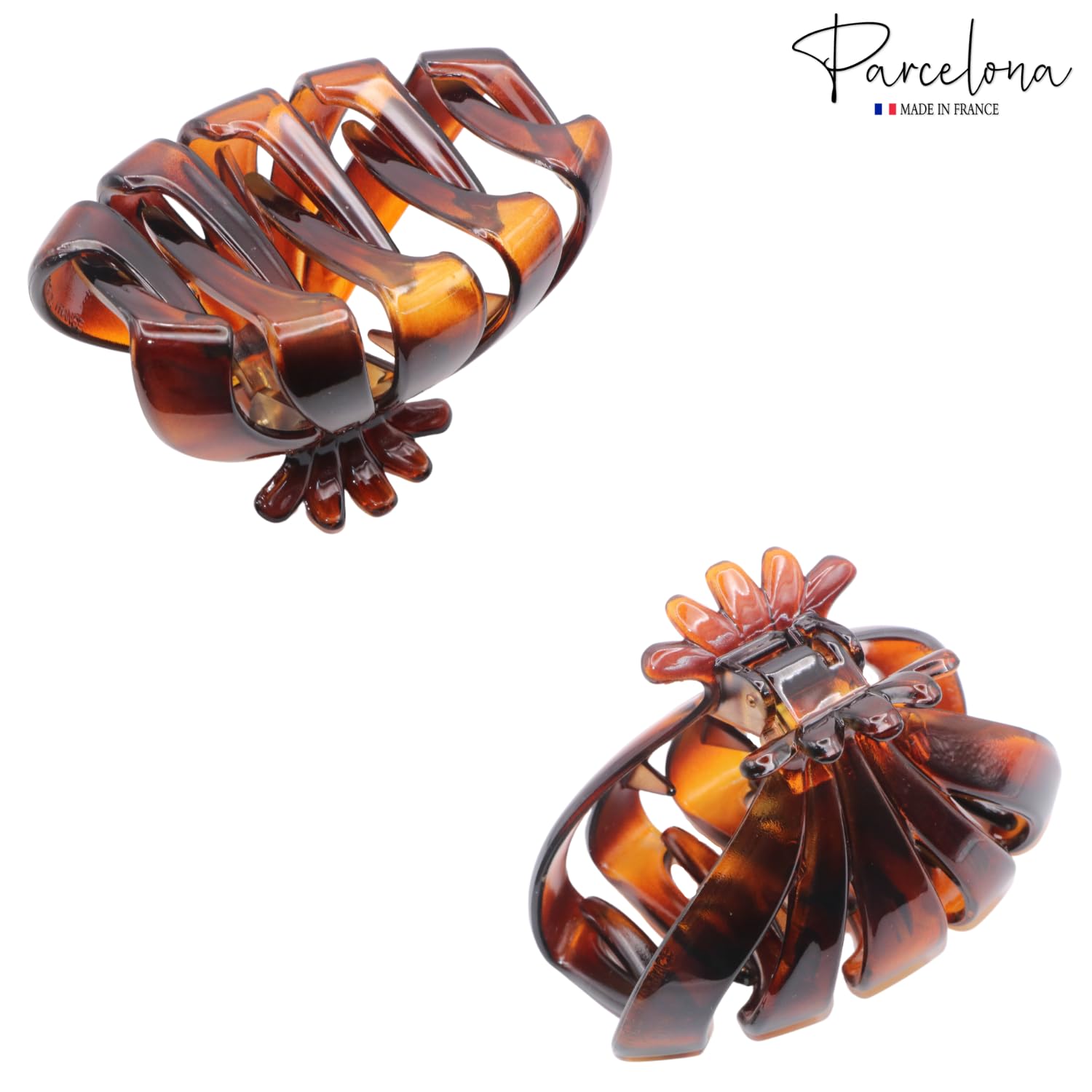 Parcelona French Fleur Medium 3.25" Wide Teeth Cellulose Hair Claw for Women