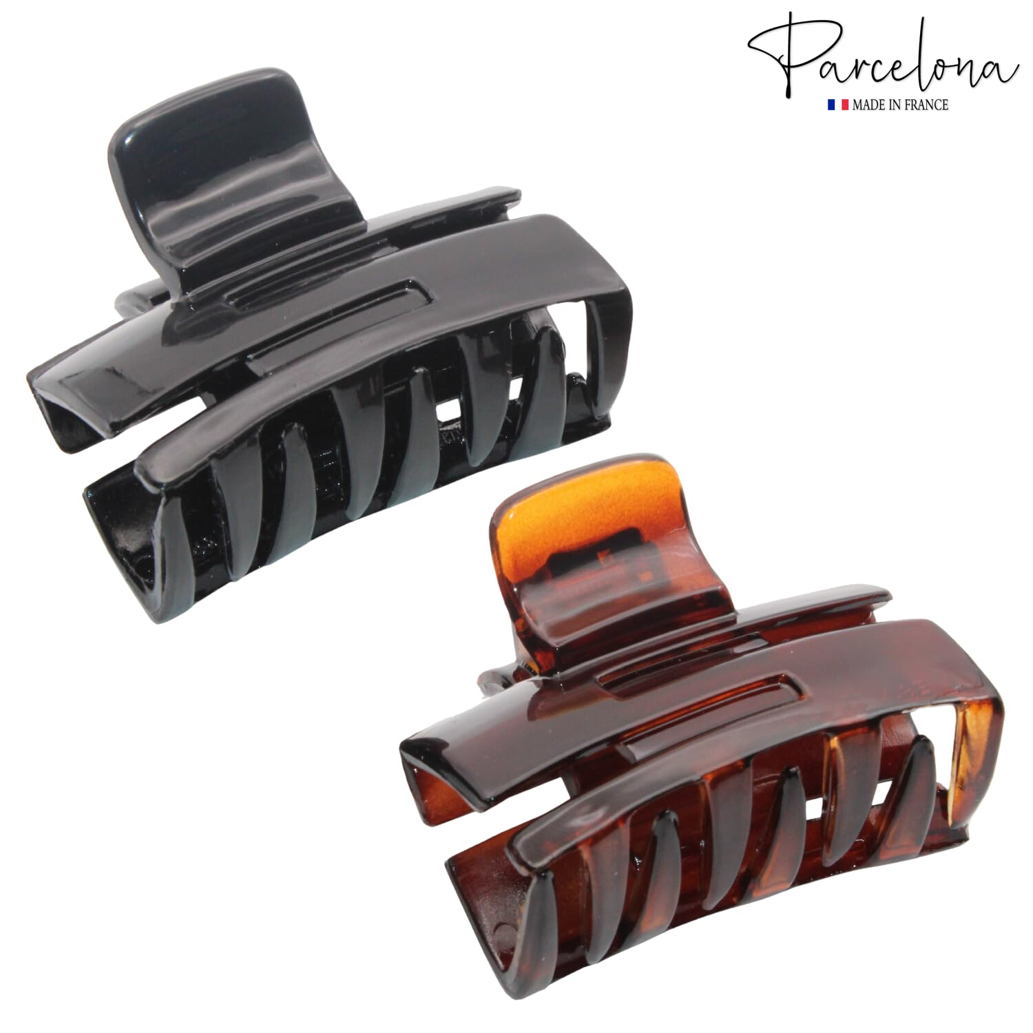 Parcelona French Cutout Curve Small Shell and Black Cellulose Hair Claws(2 Pcs)