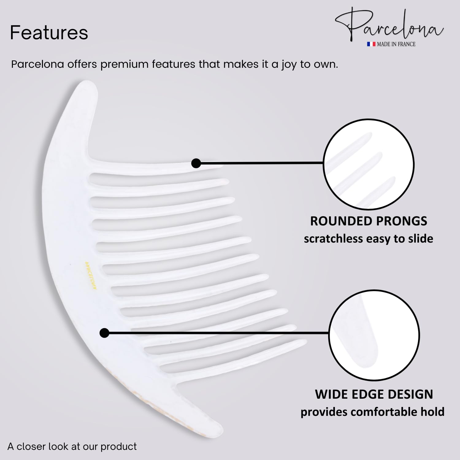 Parcelona French Tapered Edge 11 Teeth Side Hair Combs for Women & Girls (2Pcs)