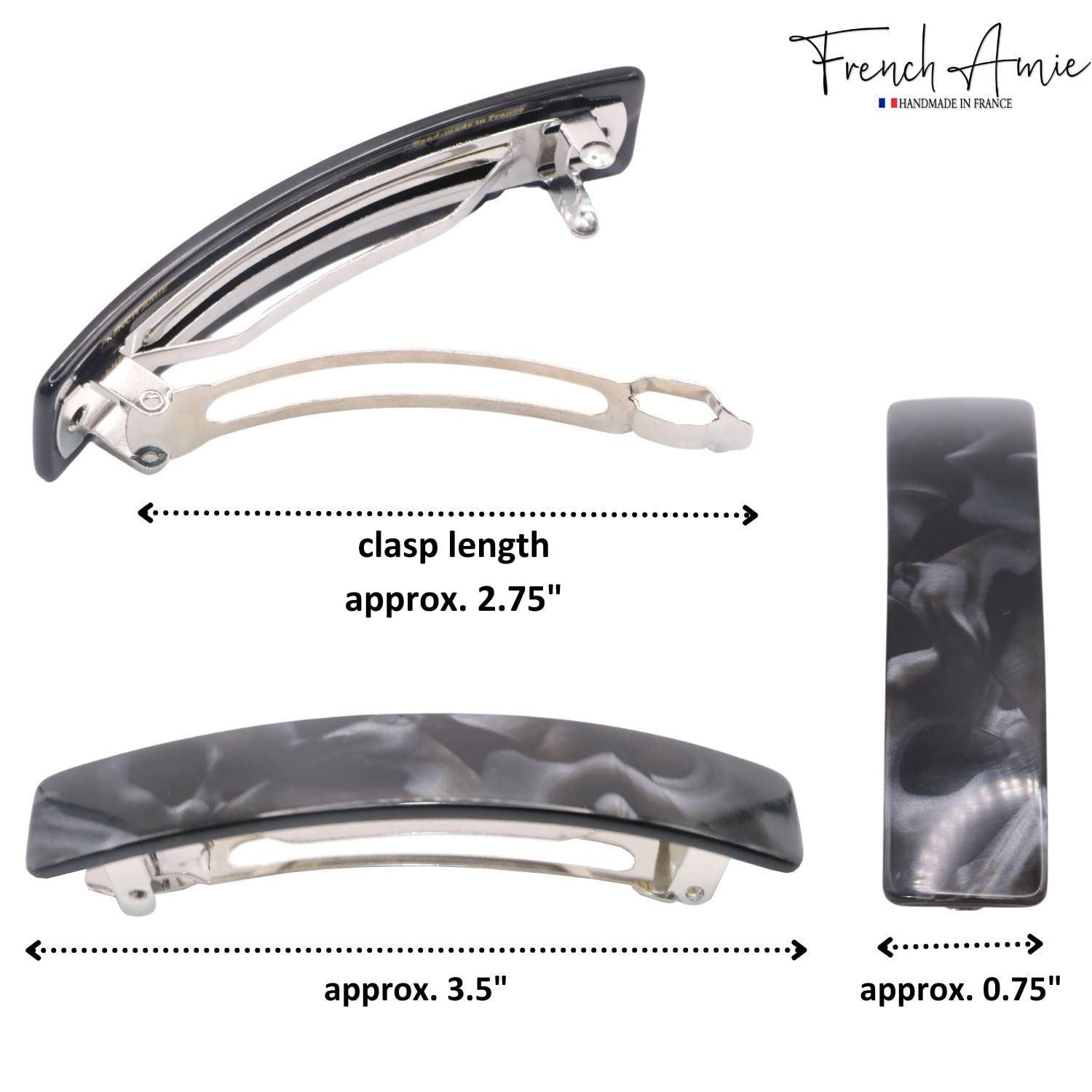 French Amie Oblong 3 1/2" Cellulose Handmade Automatic Hair Barrette for Women