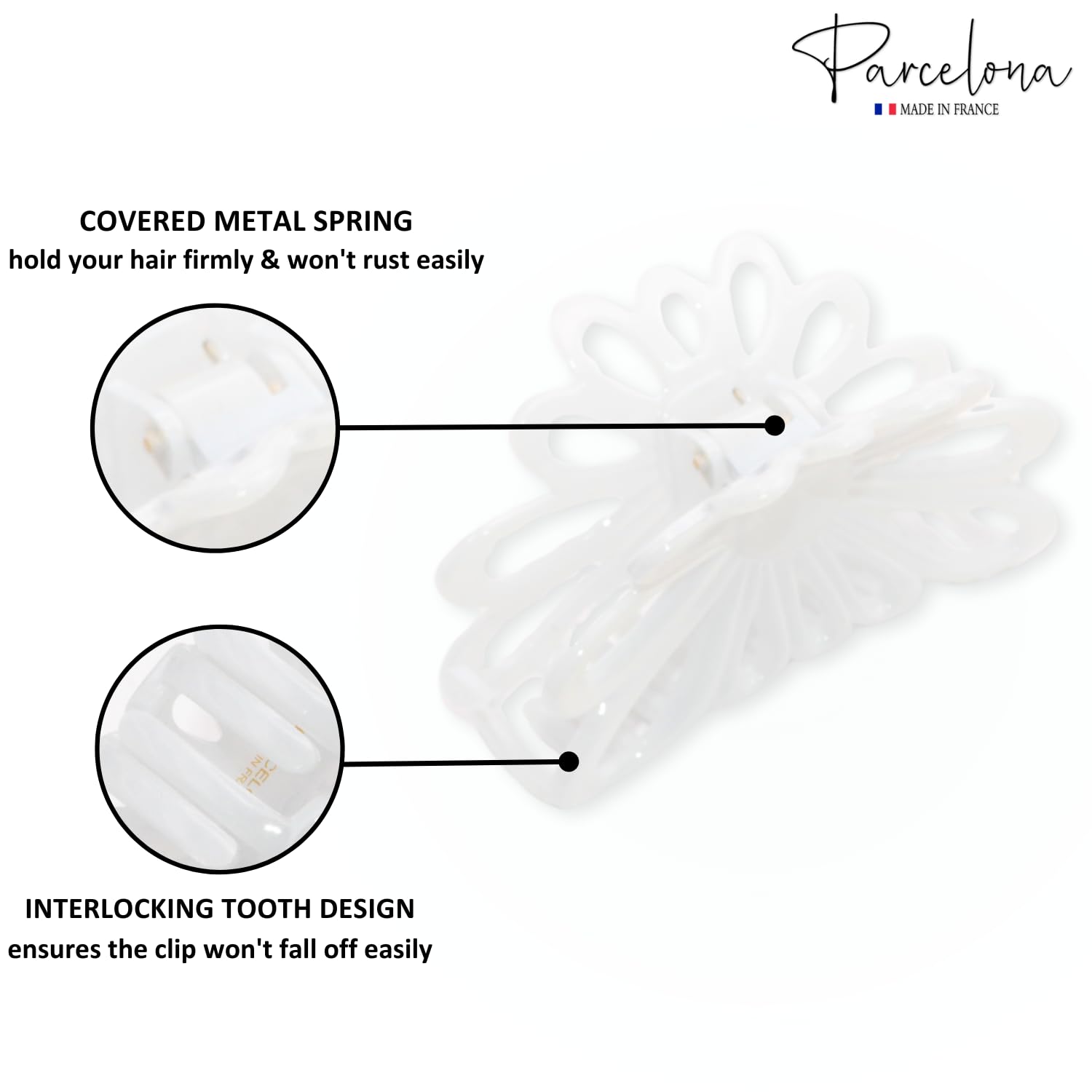 Parcelona French Plume Medium 3" Cellulose Acetate Hair Claw for Women (2 Pcs)