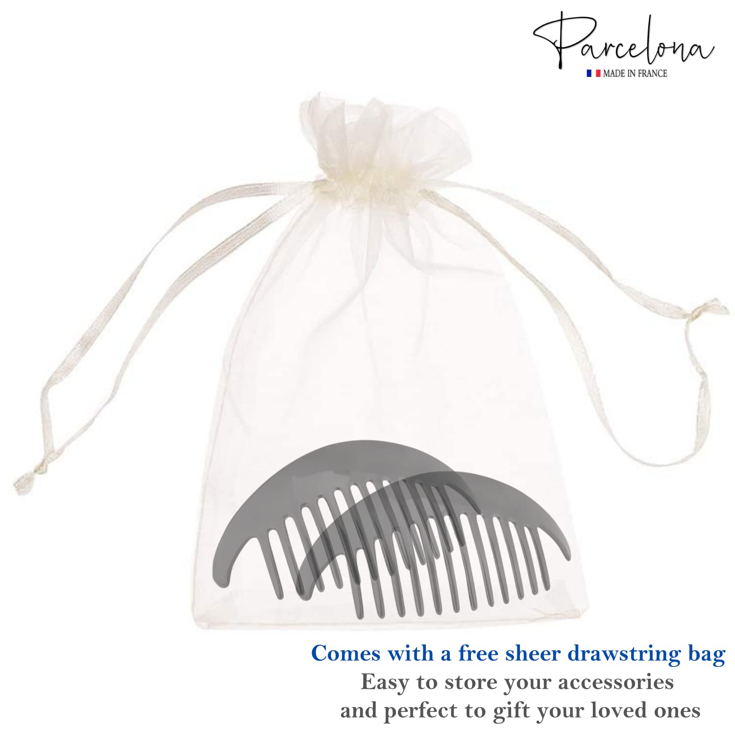 Parcelona French Alice Large Cellulose 12 Teeth Side Hair Combs for Women 2 Pcs