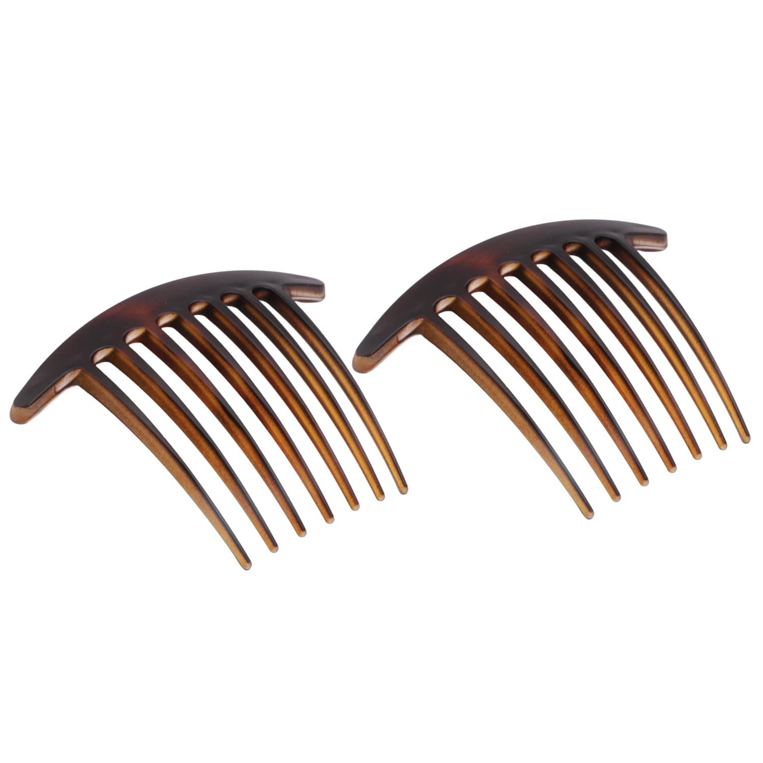 Parcelona French Basic 7 Teeth Large Celluloid Side Hair Combs for Women(2 Pcs)