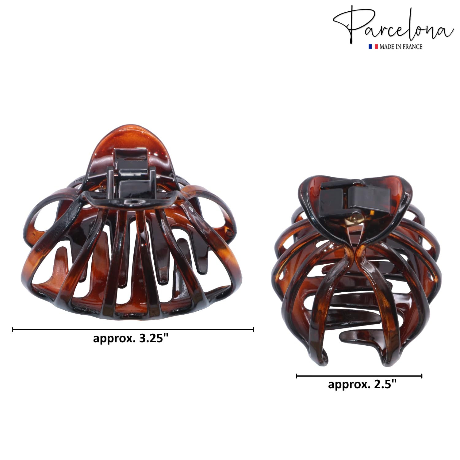 Parcelona French Octopus 3 1/4" Cellulose Wide Flat Teeth Jaw Hair Claw