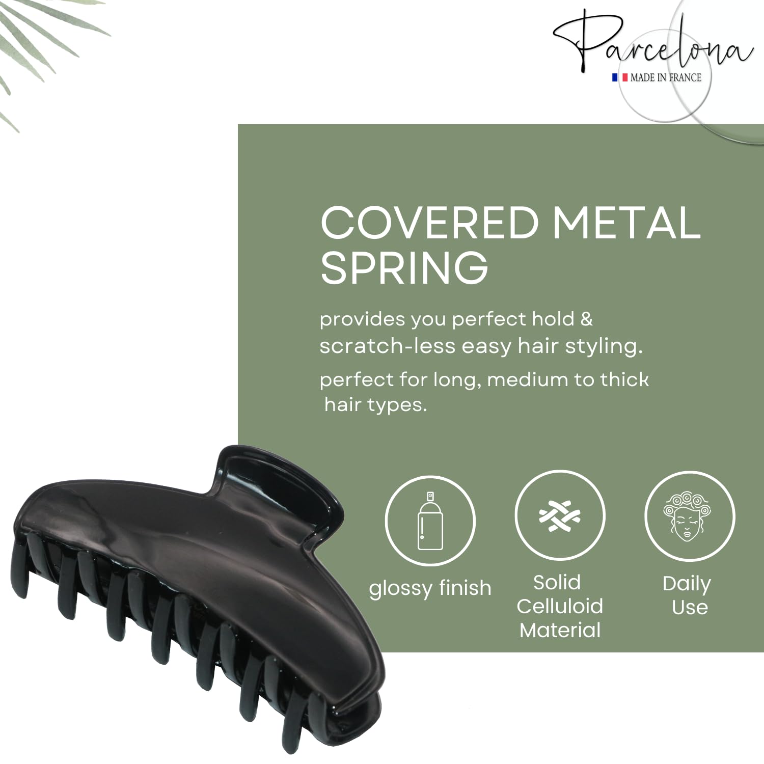 Parcelona French Basic Medium 3 1/2" Cellulose Tight Spring Hair Claw for Women