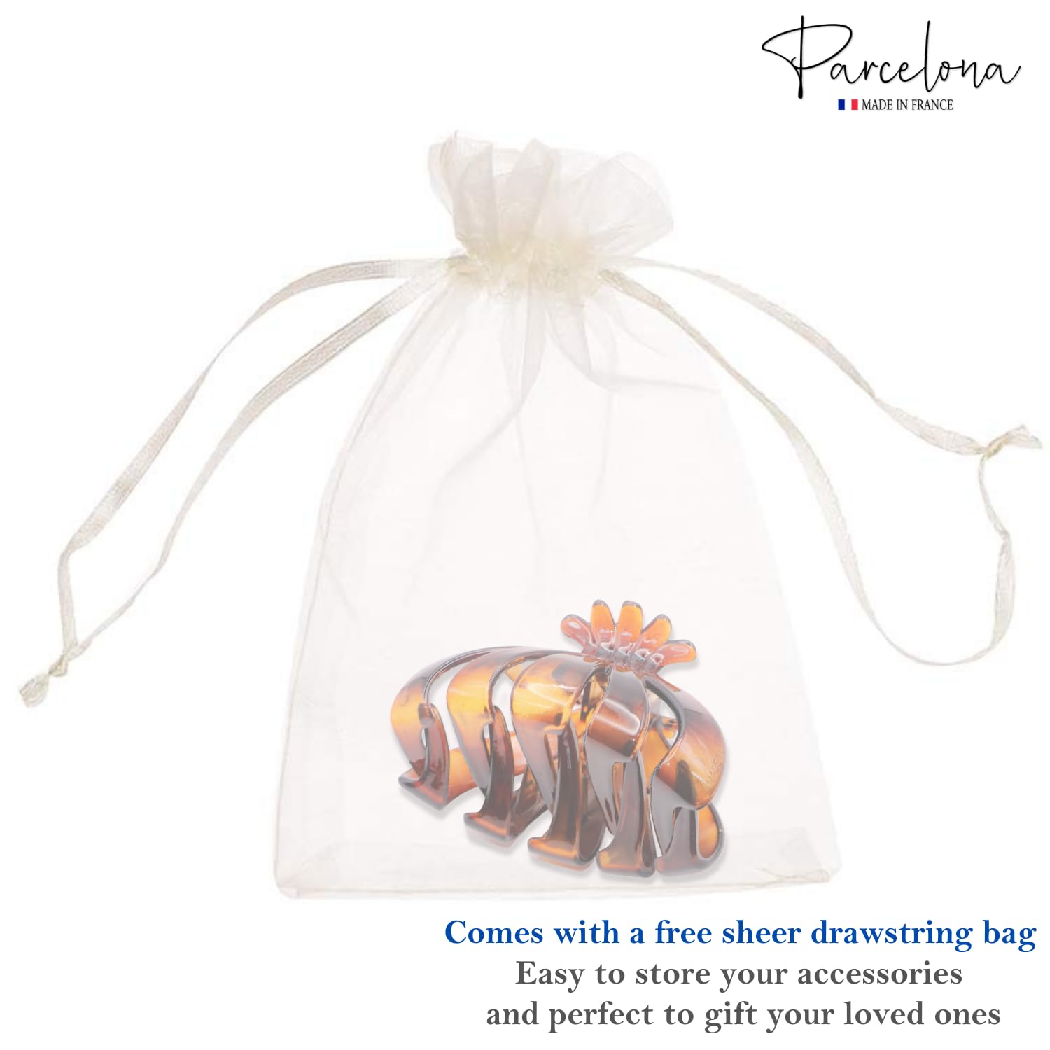 Parcelona French Fleur Medium 3.25" Wide Teeth Cellulose Hair Claw for Women
