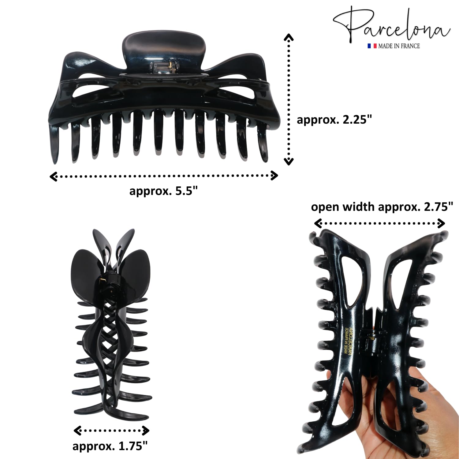 Parcelona French Classic Jumbo Large 5 1/2" Cellulose Hair Claw Clip for Women
