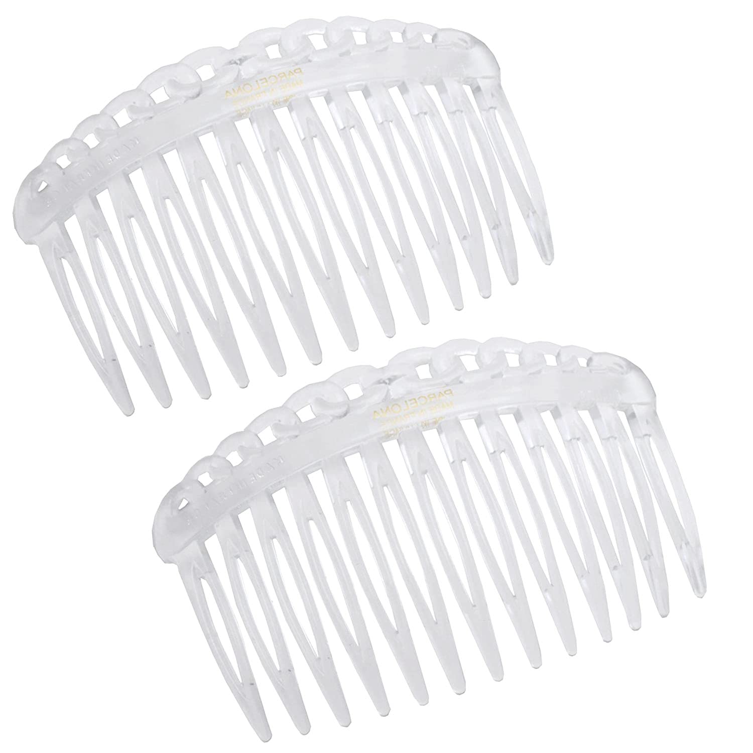 Parcelona French Loop Edge Clear Small 2 3/4" Cellulose Side Hair Combs (2 Pcs)