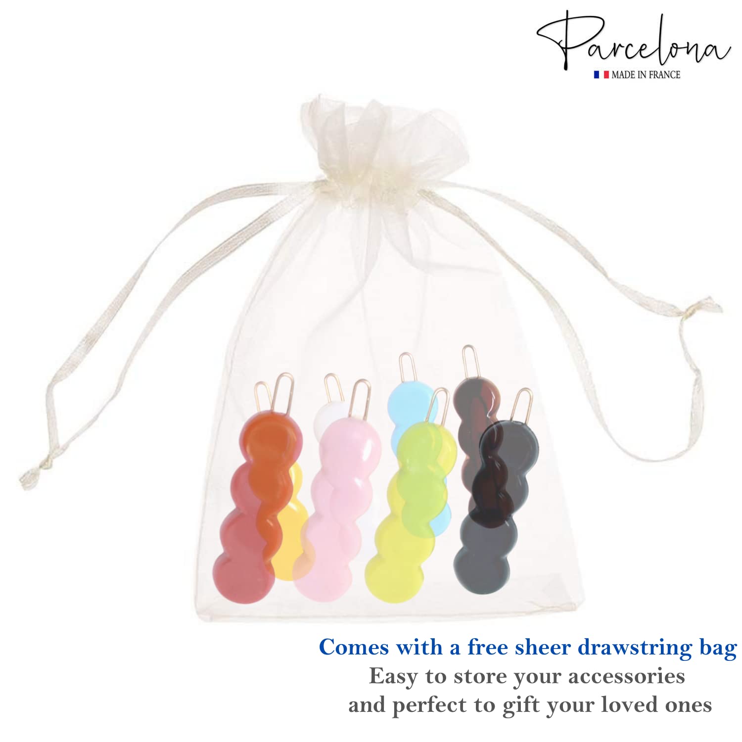Parcelona French Circle Scallop Small Cellulose Hair Barrettes for Women(8 Pcs)
