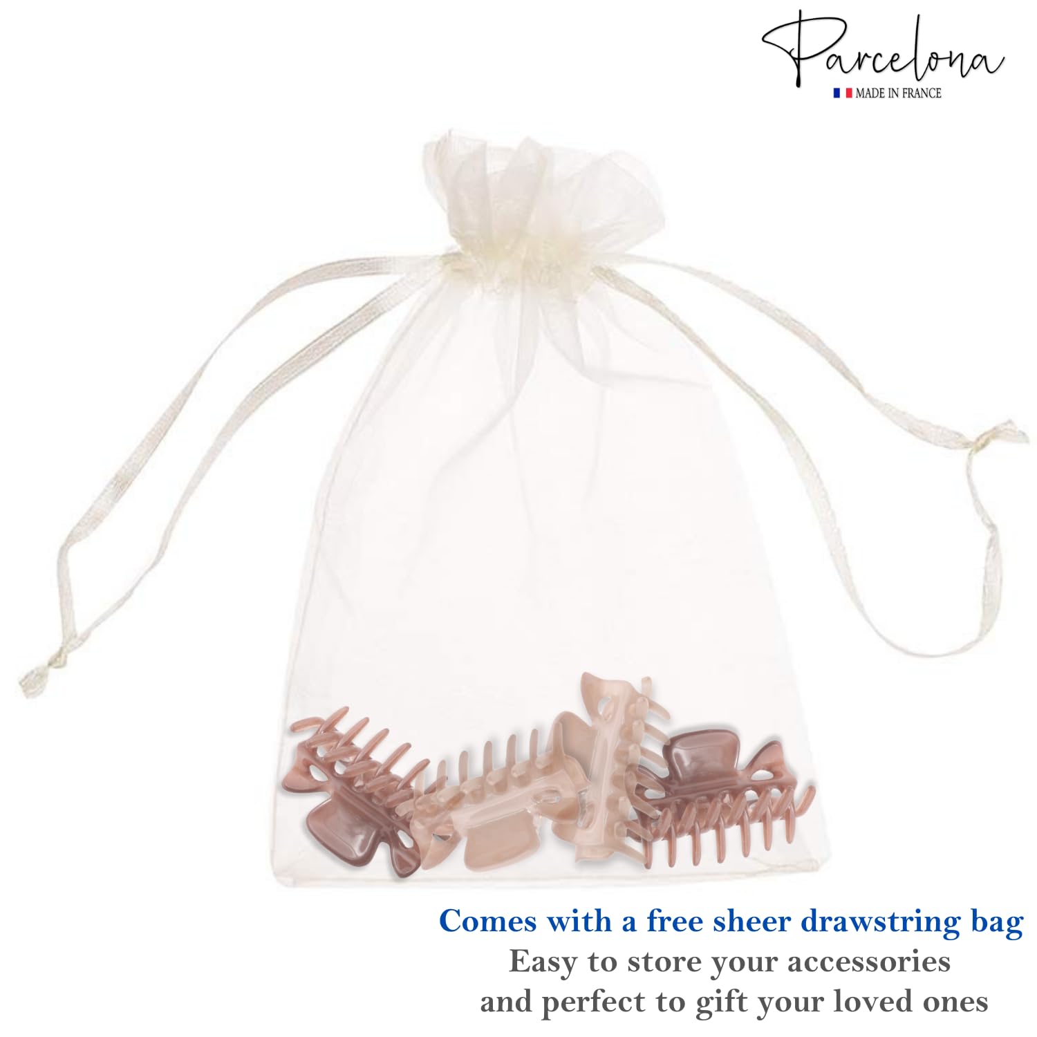 Parcelona French Classic Small Cellulose Hair Claws for Women and Girls (4 Pcs)