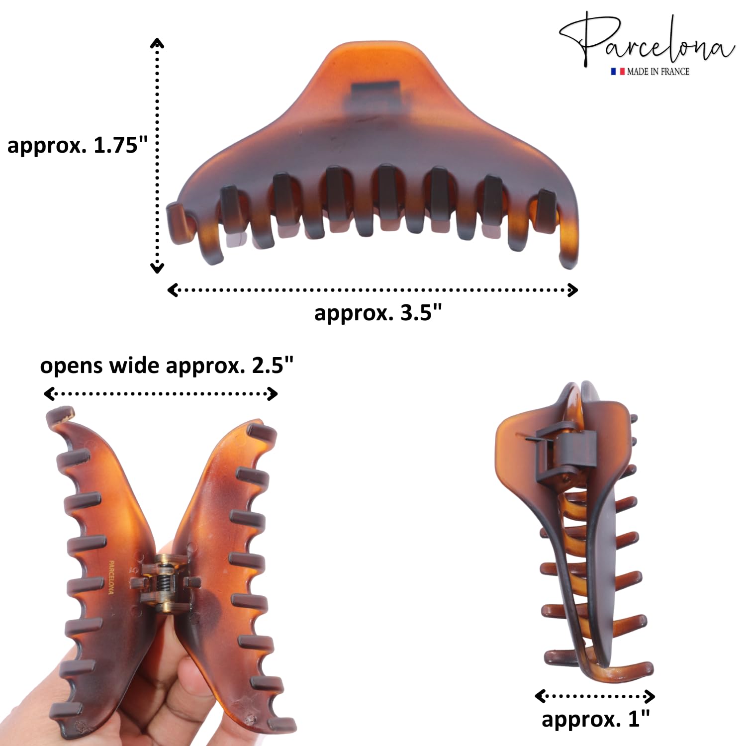 Parcelona French Boss Thin 3 1/2" Medium Cellulose Jaw Hair Claw for Women