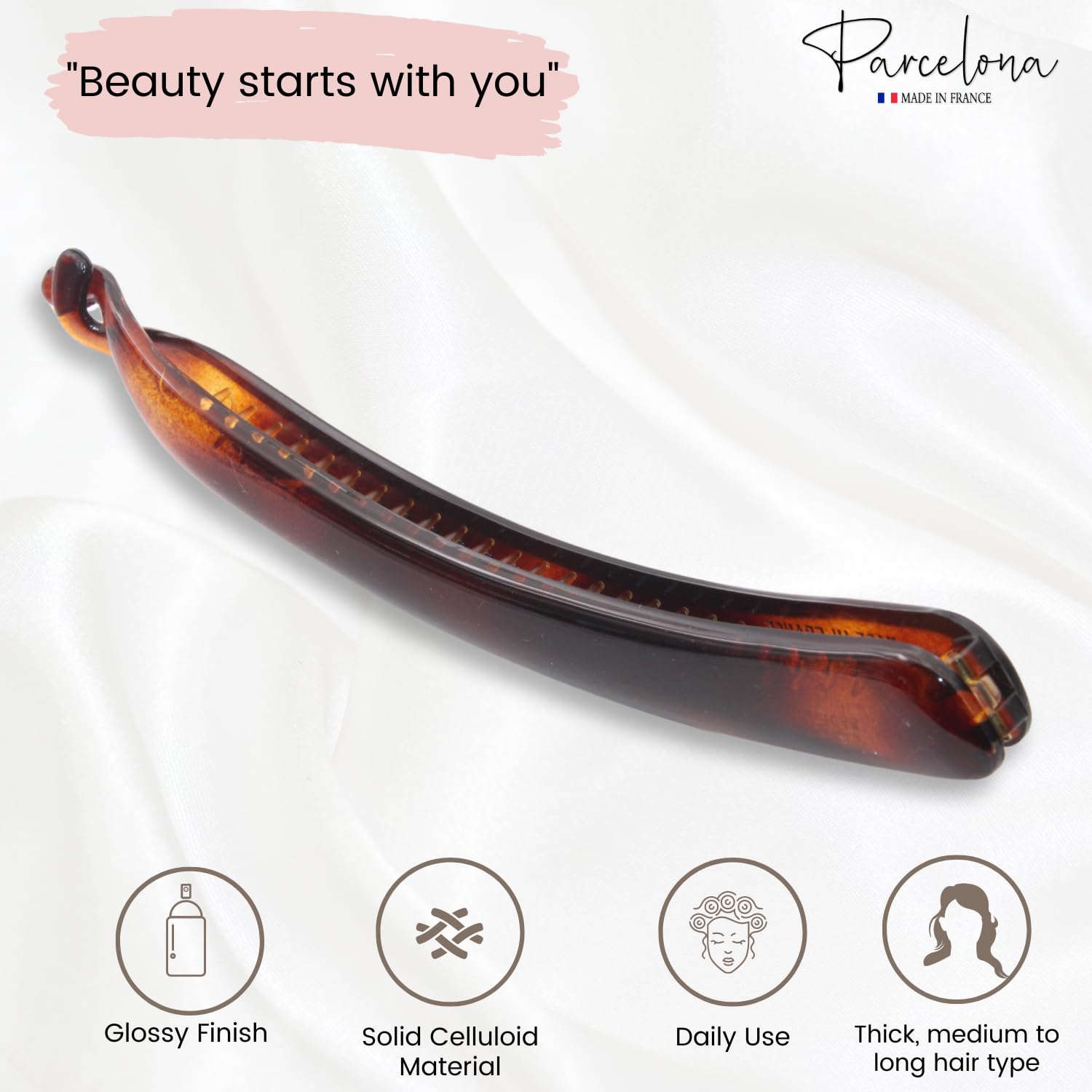 Parcelona French Large 5 1/2" Cellulose Banana Hair Clip for Women and Girls