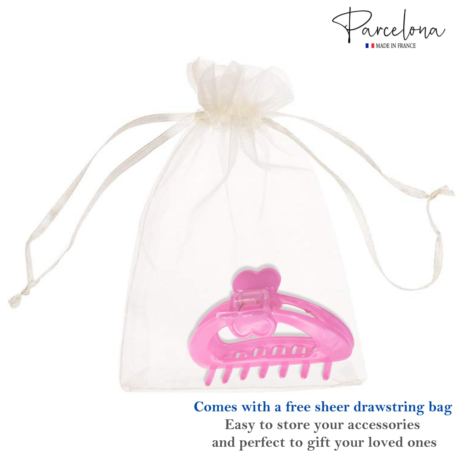 Parcelona French Heart-Shaped Medium Cellulose Hair Claw for Women and Girls
