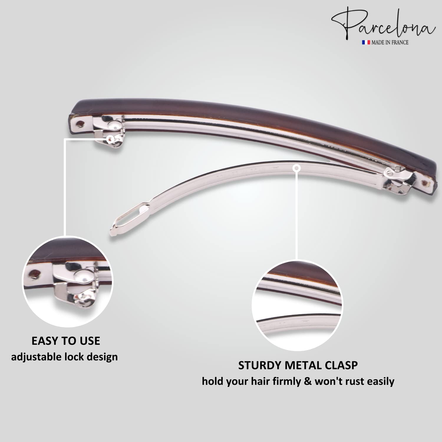 Parcelona French Long Narrow Large Automatic Cellulose Hair Barrette Set of 2