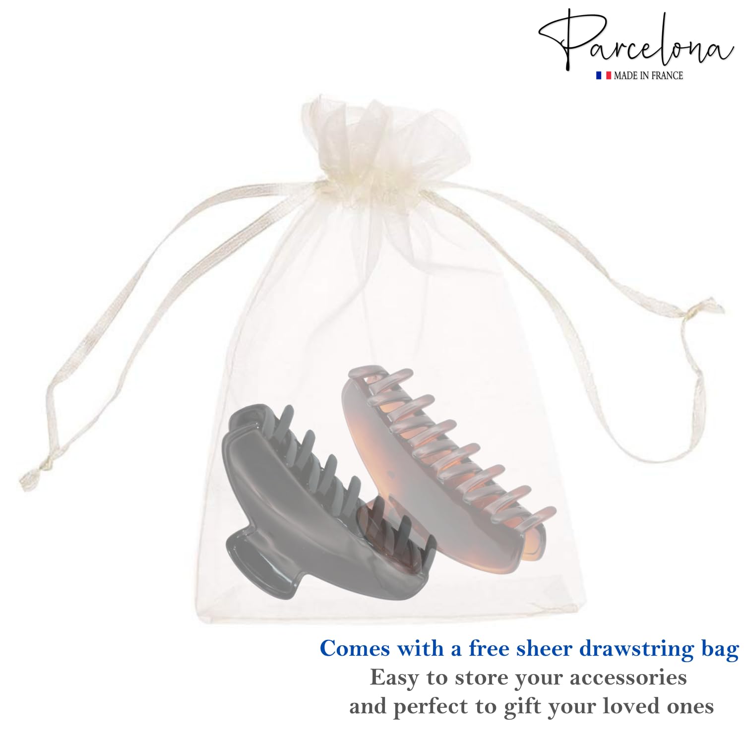 Parcelona French Basic Medium 3 1/2" Cellulose Jaw Hair Claws for Women(2 Pcs)
