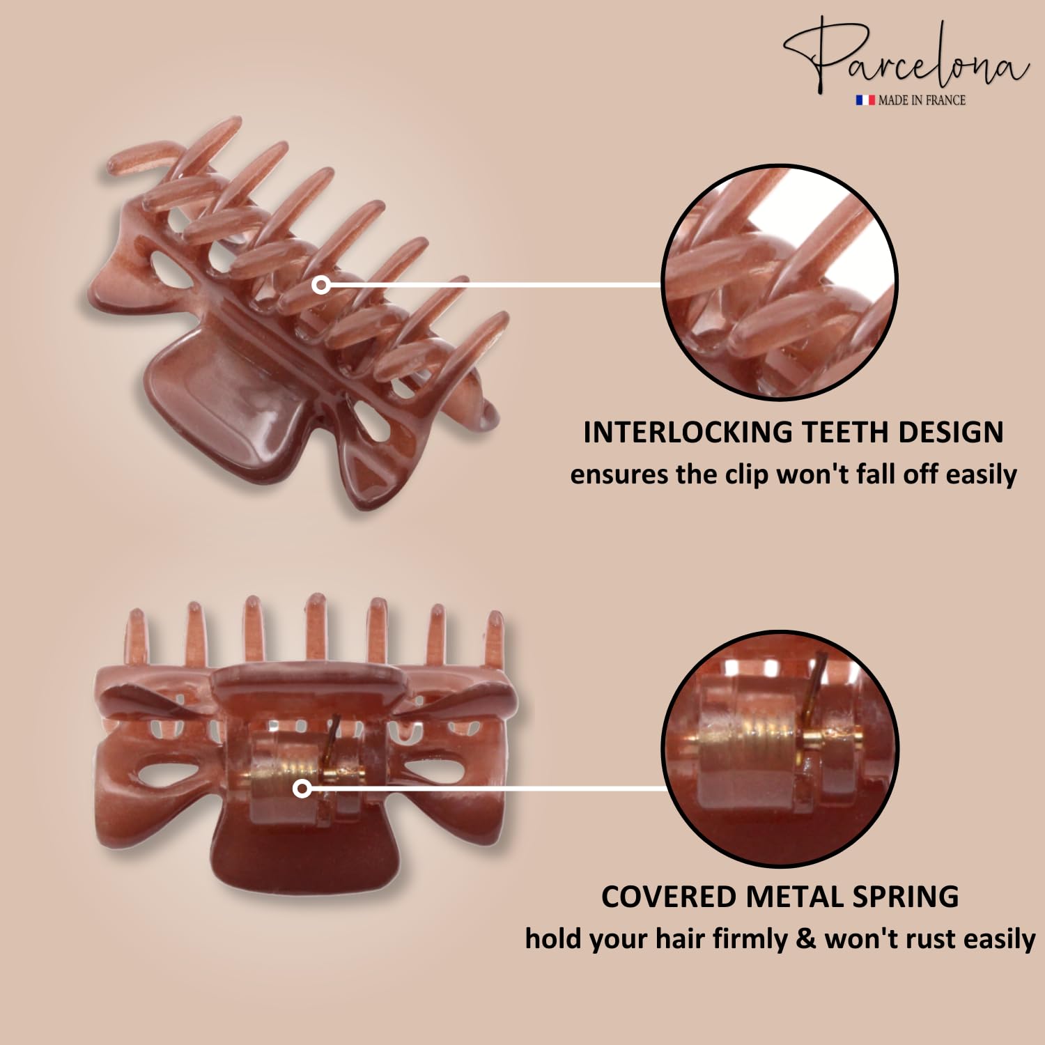 Parcelona French Classic Small Cellulose Hair Claws for Women and Girls (4 Pcs)