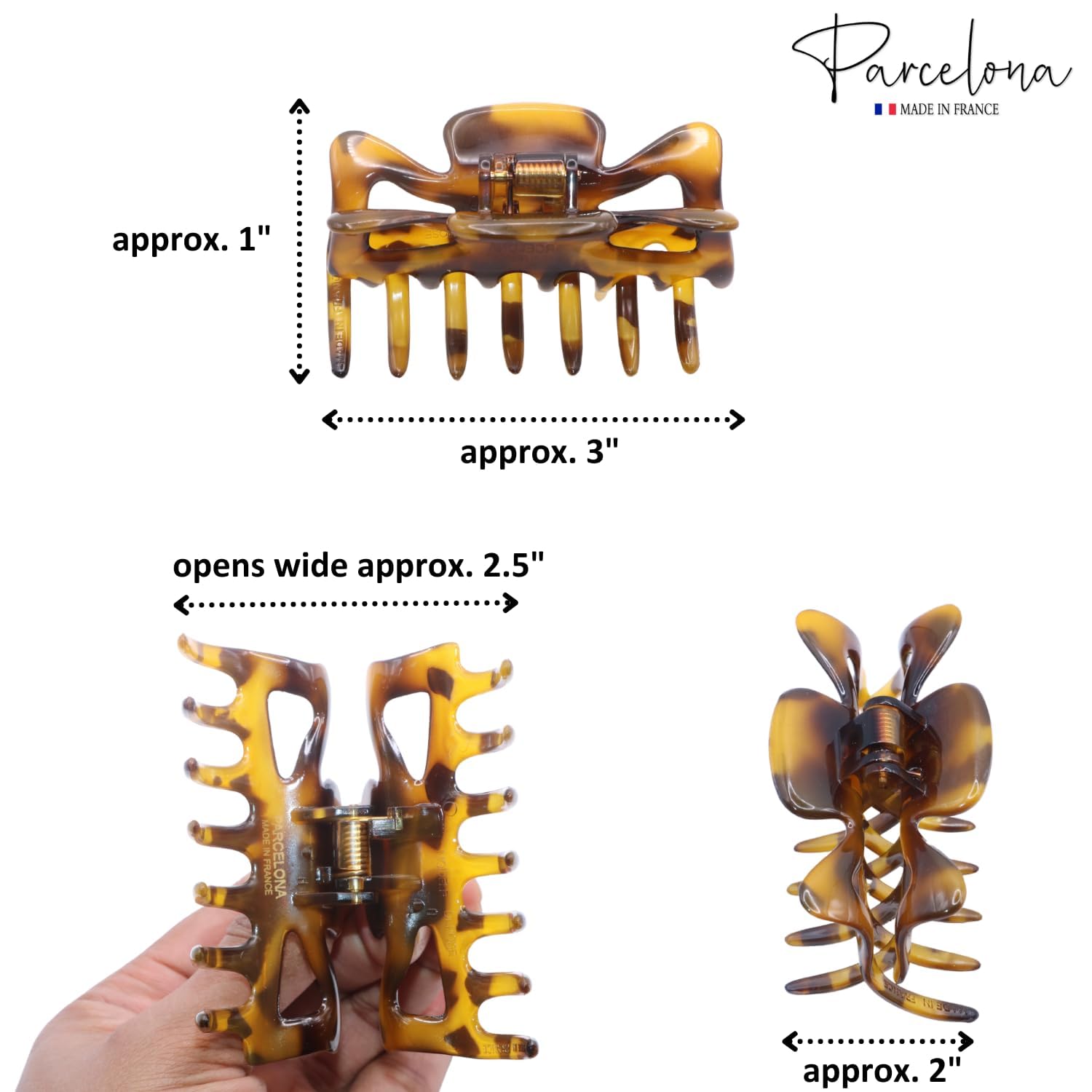 Parcelona French Classic 3" Medium Cellulose Hair Claws for Women & Girls (2Pcs)
