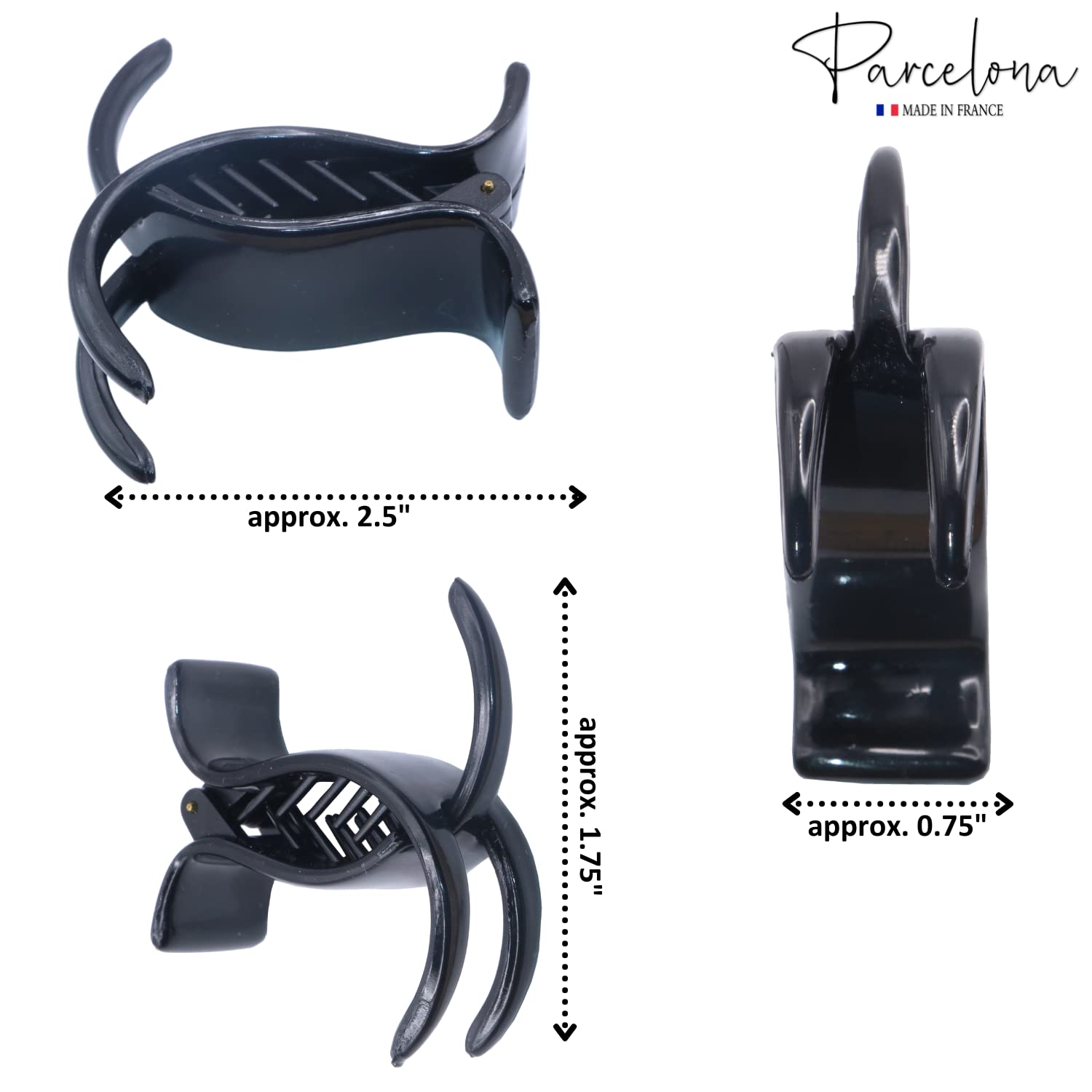 Parcelona French Small 3 Teeth Cellulose Fish Style Hair Claws for Women(2 Pcs)