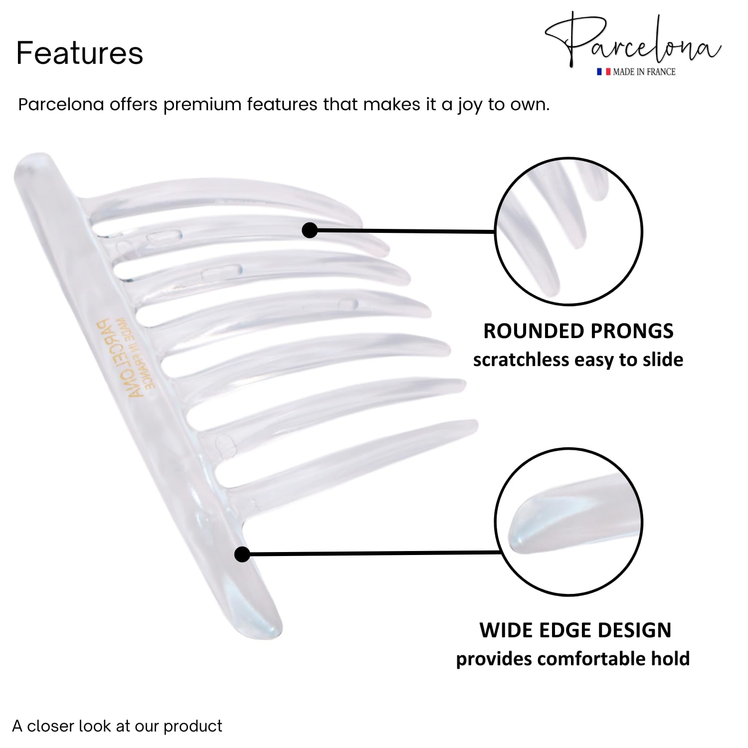 Parcelona French Twist 7 Teeth Large Cellulose Side Hair Combs for Women(2 Pcs)