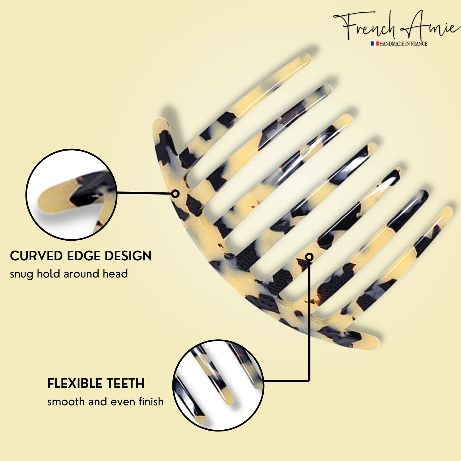 French Amie 7 Teeth Handmade Cellulose Side Hair Comb for Women and Girls