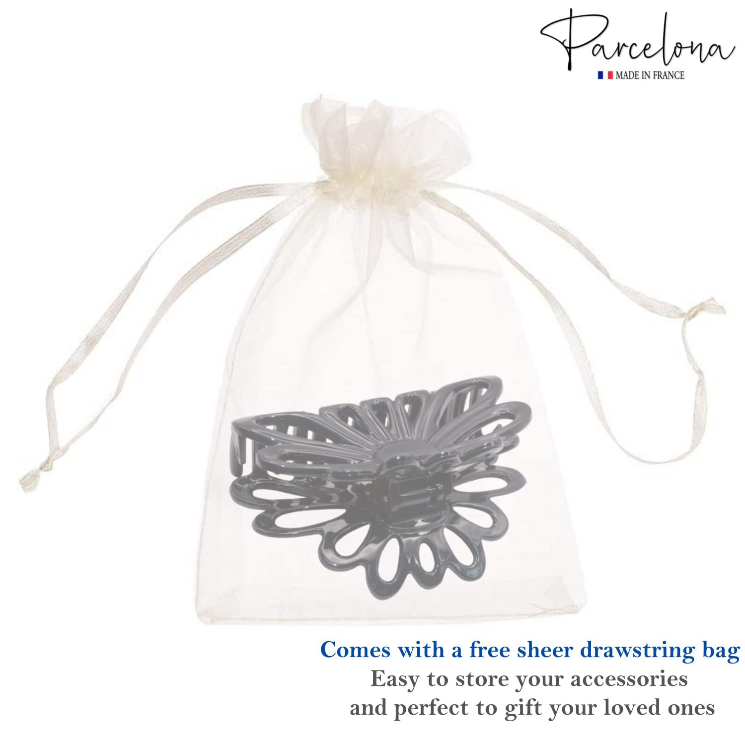 Parcelona French Plume Medium 3" Cellulose Acetate Hair Claw for Women and Girls
