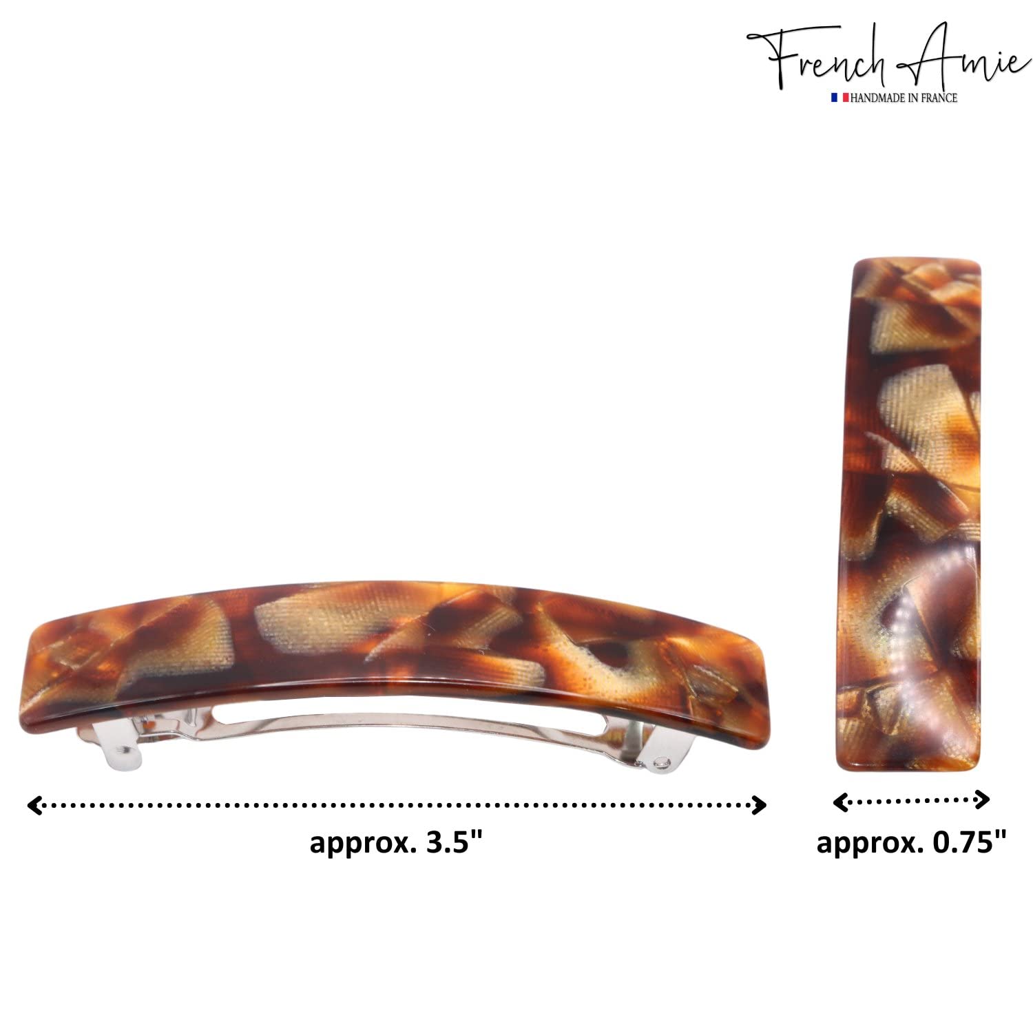 French Amie Oblong 3 1/2" Cellulose Handmade Automatic Hair Barrette for Women