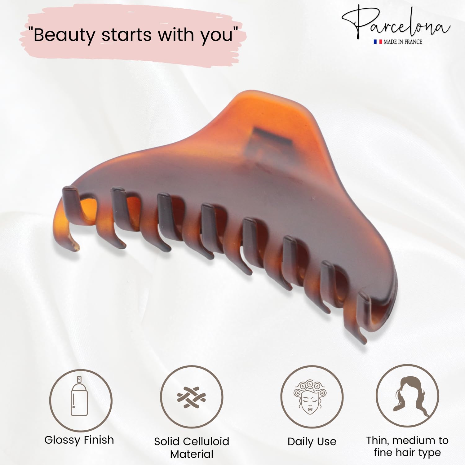 Parcelona French Boss Thin 3 1/2" Medium Cellulose Jaw Hair Claw for Women