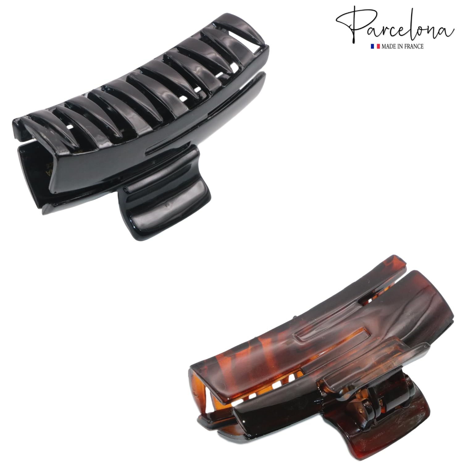 Parcelona French Cutout Curve Medium Shell and Black Cellulose Hair Claws(2 Pcs)