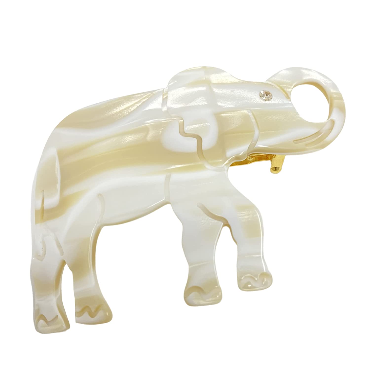 French Amie Elephant Crystal Cream Ivory Cellulose Handmade Hair Barrette