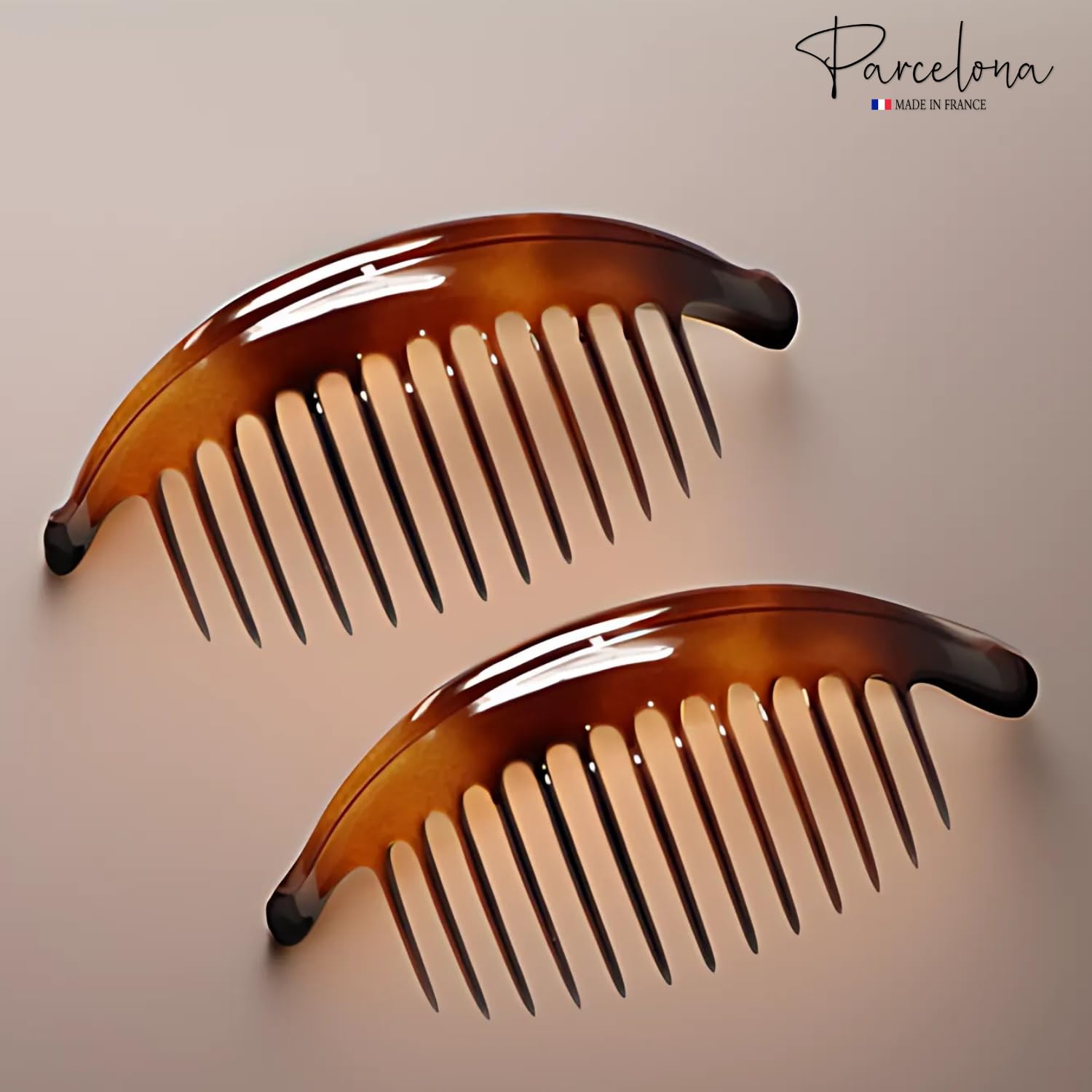 Parcelona French Tortoise Large 13 Teeth Banana Wide Edge Side Hair Combs(2 Pcs)
