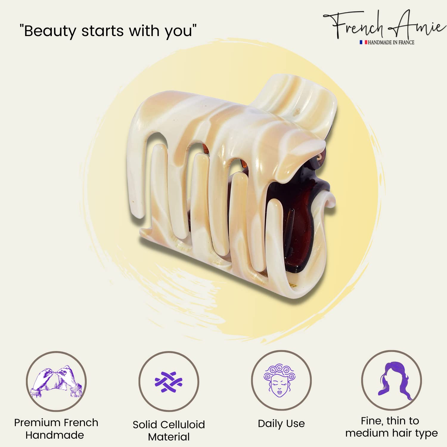 French Amie Big Fat Handmade Cellulose Acetate Small Jaw Hair Claw for Women and Girls