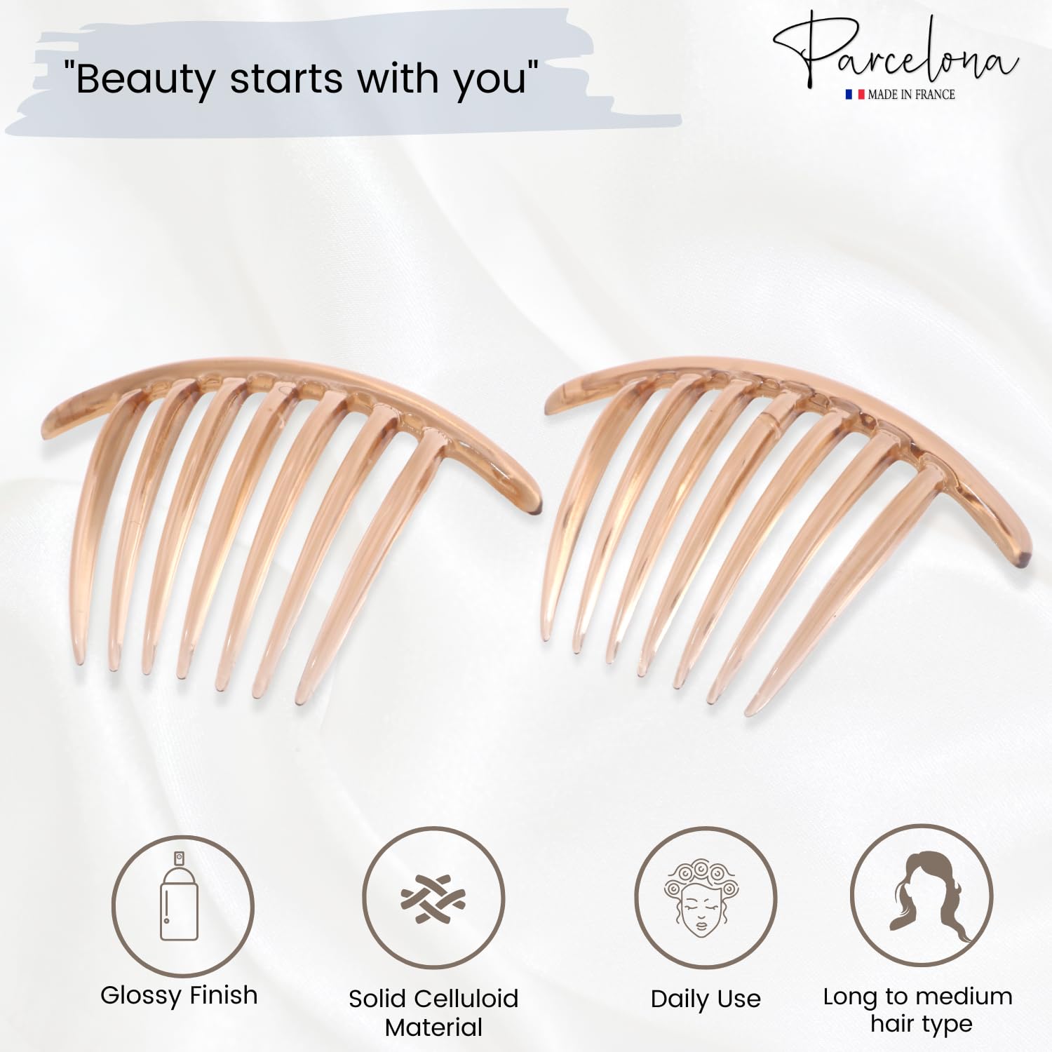 Parcelona French Twist 7 Teeth Large Cellulose Side Hair Combs for Women(2 Pcs)