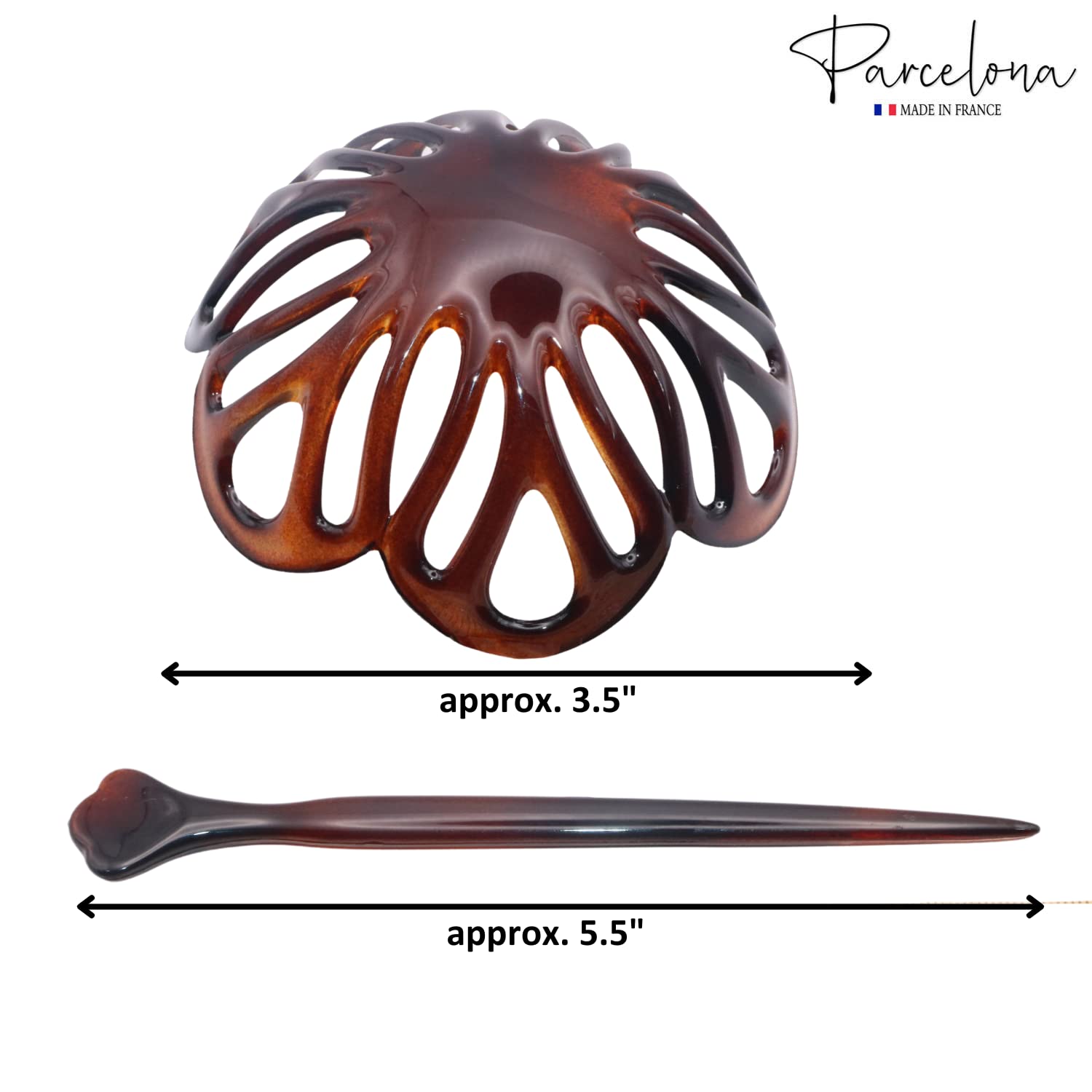 Parcelona French Radial 3.5 Inch Dome Bun Holder Hair Slide Cuff Pin with Stick