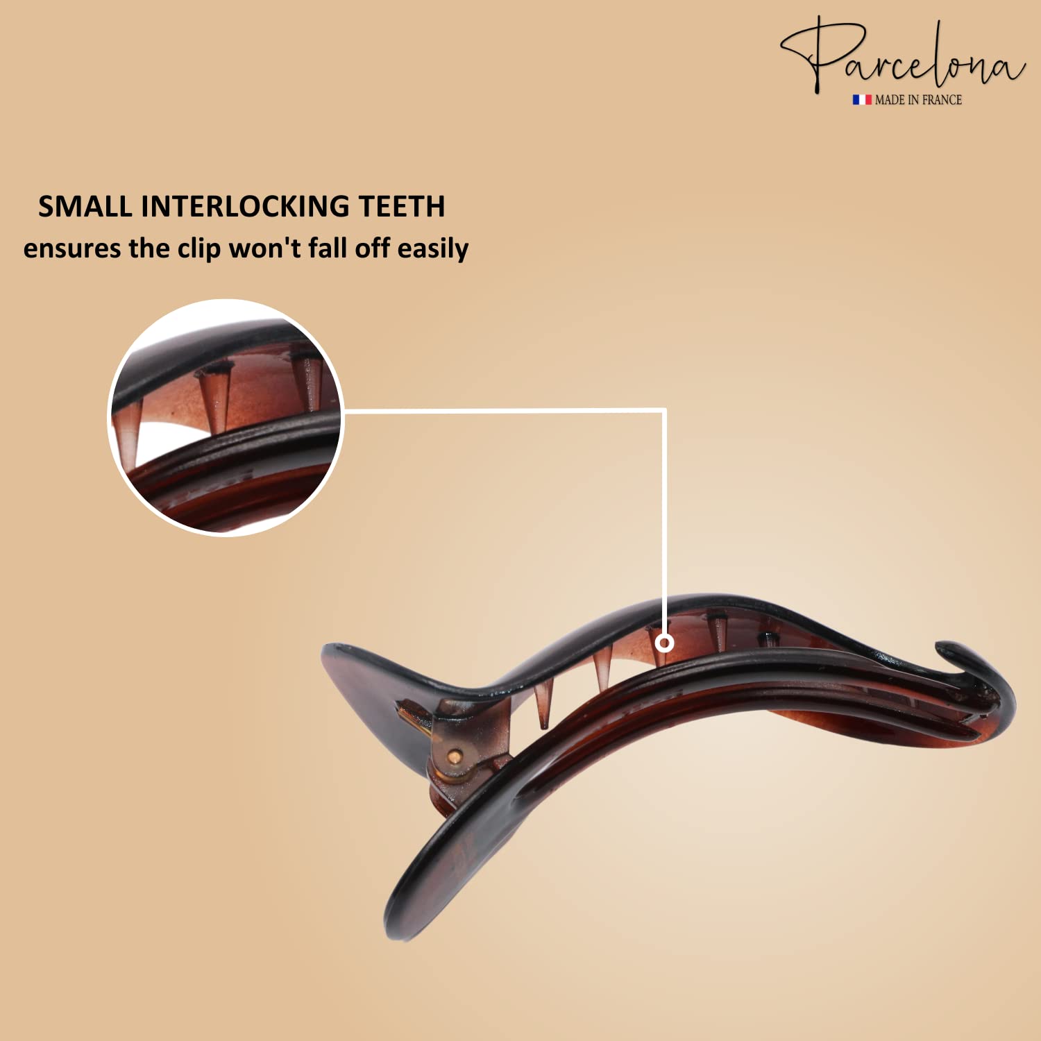 Parcelona French Medium Crochet Cellulose Black Hair Side Slider Claw Clip