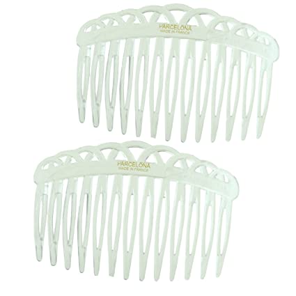 Parcelona French 13 Teeth Crown Small Cellulose Side Hair Combs for Women(2 Pcs)