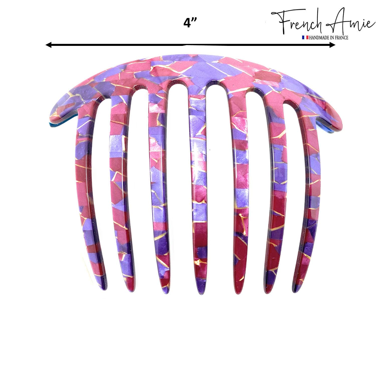 French Amie 7 Teeth Handmade Cellulose Side Hair Comb for Women and Girls